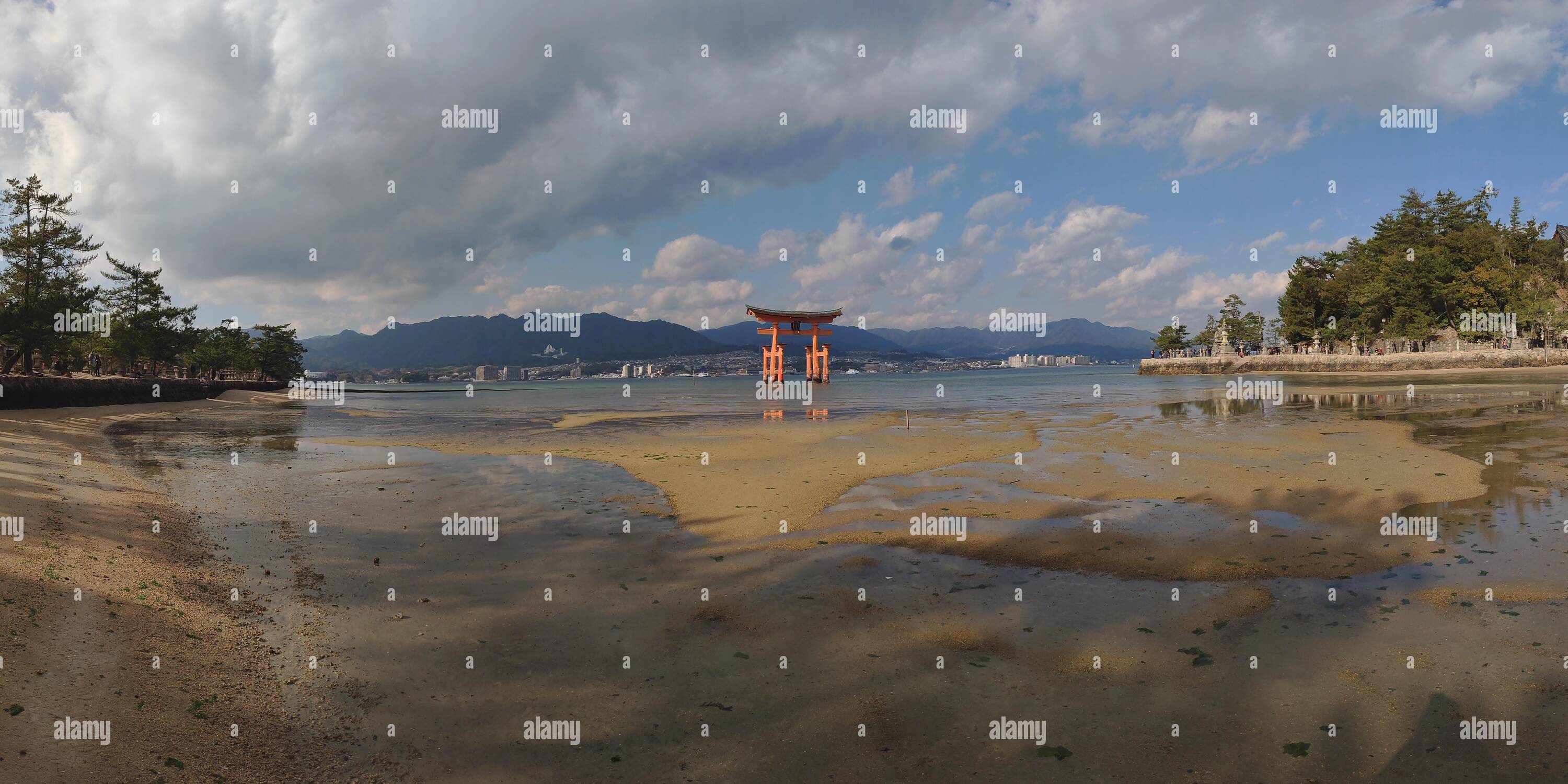 360 degree panoramic view of On miyajima island is one of the most important shrine of japan. The famous tori in the water in front of the island is a great spot for all visitors.