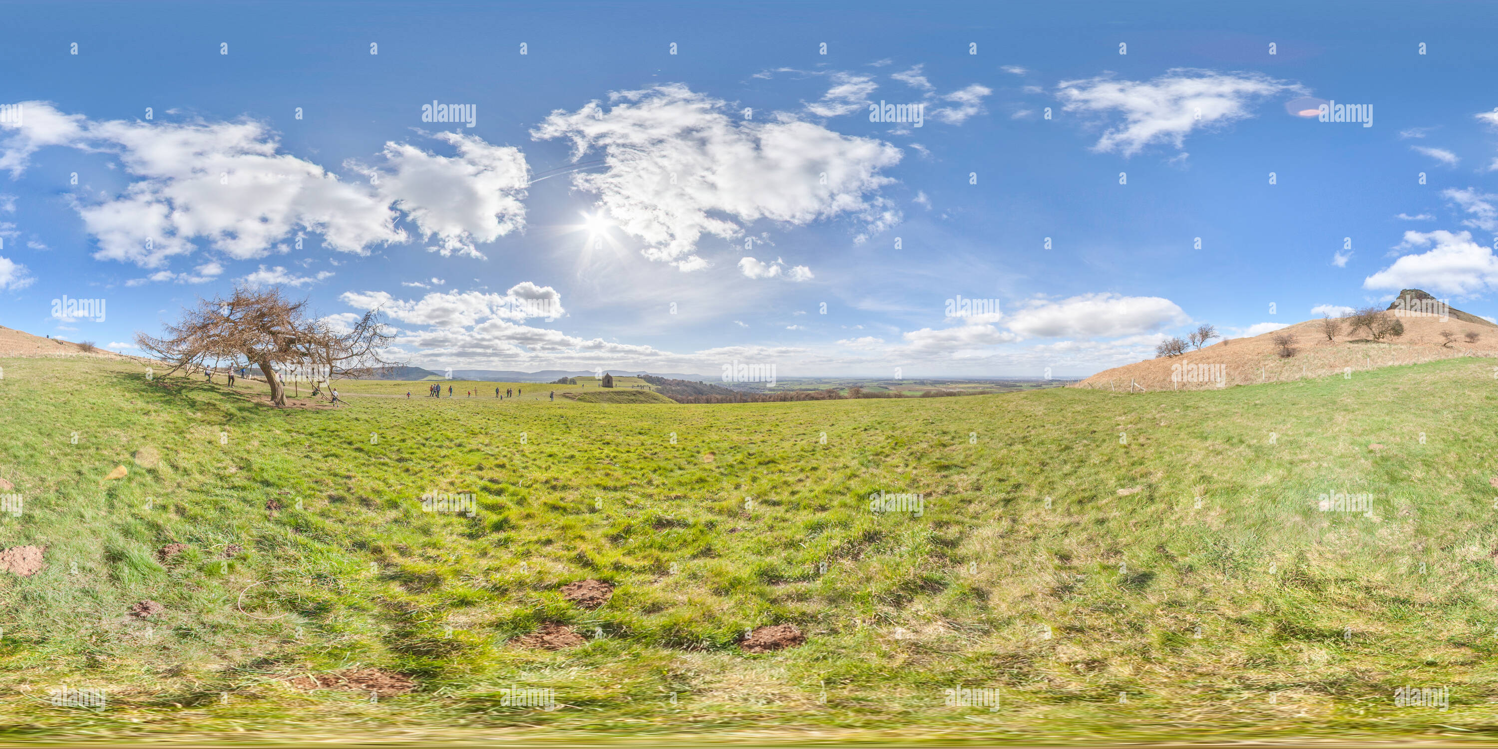 360 degree panoramic view of A view from the bottom of Roseberry topping on a sunny day