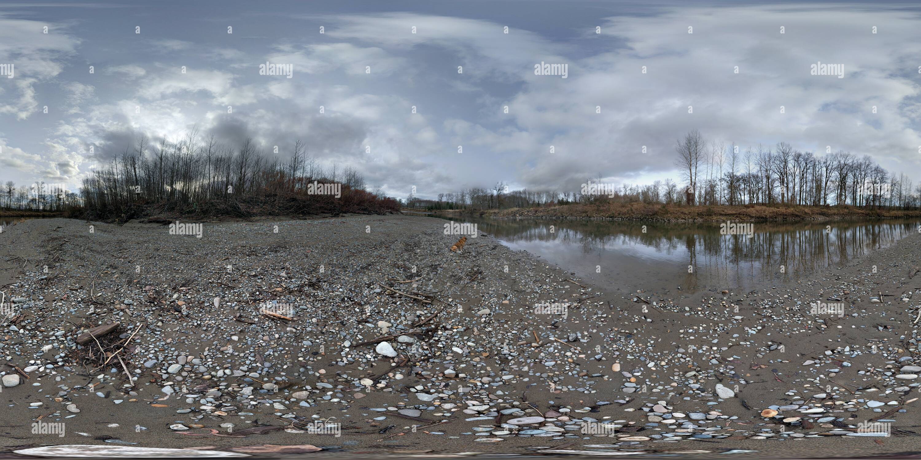 360° view of Snoqualmie River Sand Bar, Chinook Bend Recreational Area, Near Carnation
