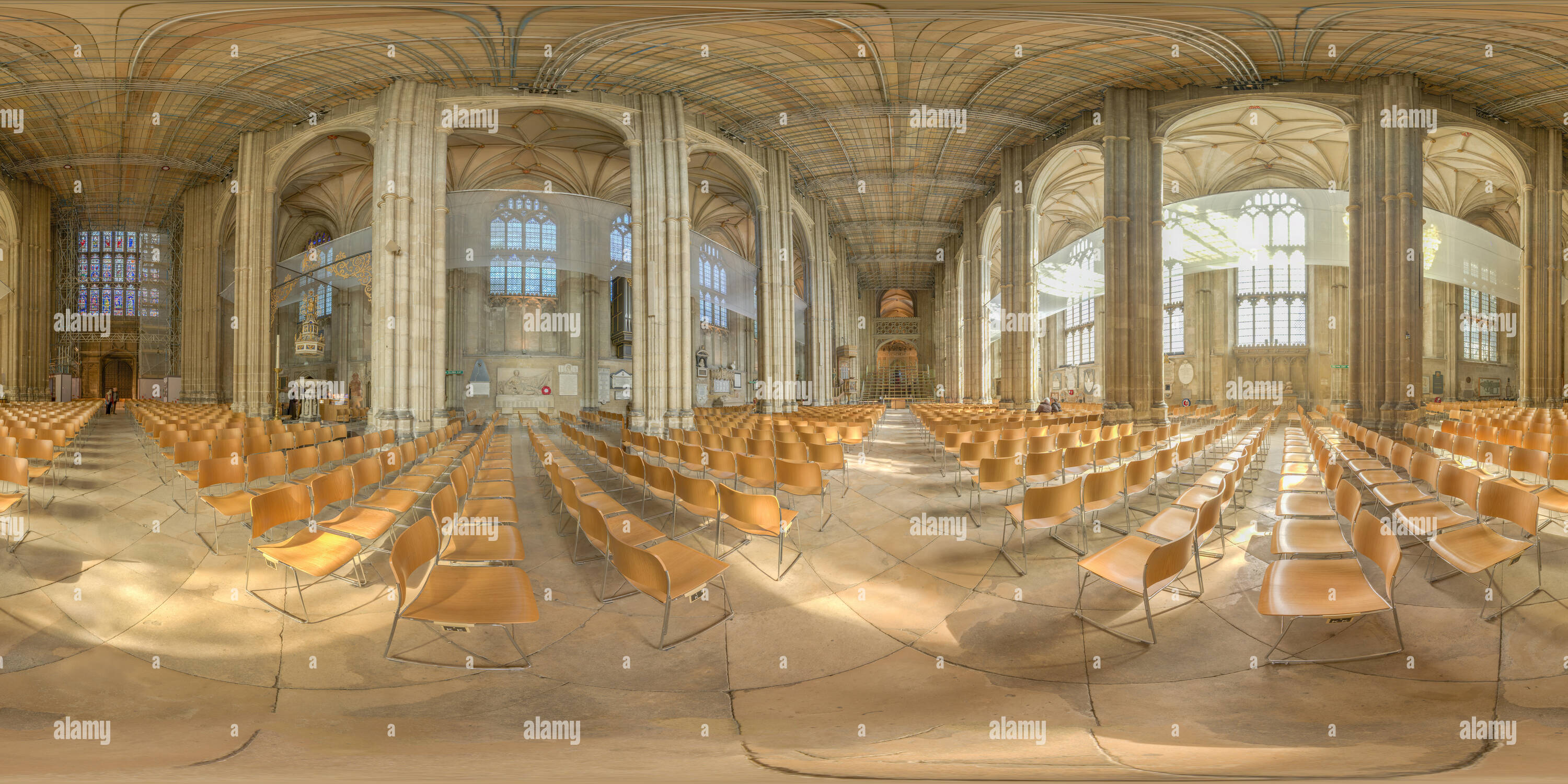 360 degree panoramic view of Nave at the world heritage site of Canterbury cathedral, England.