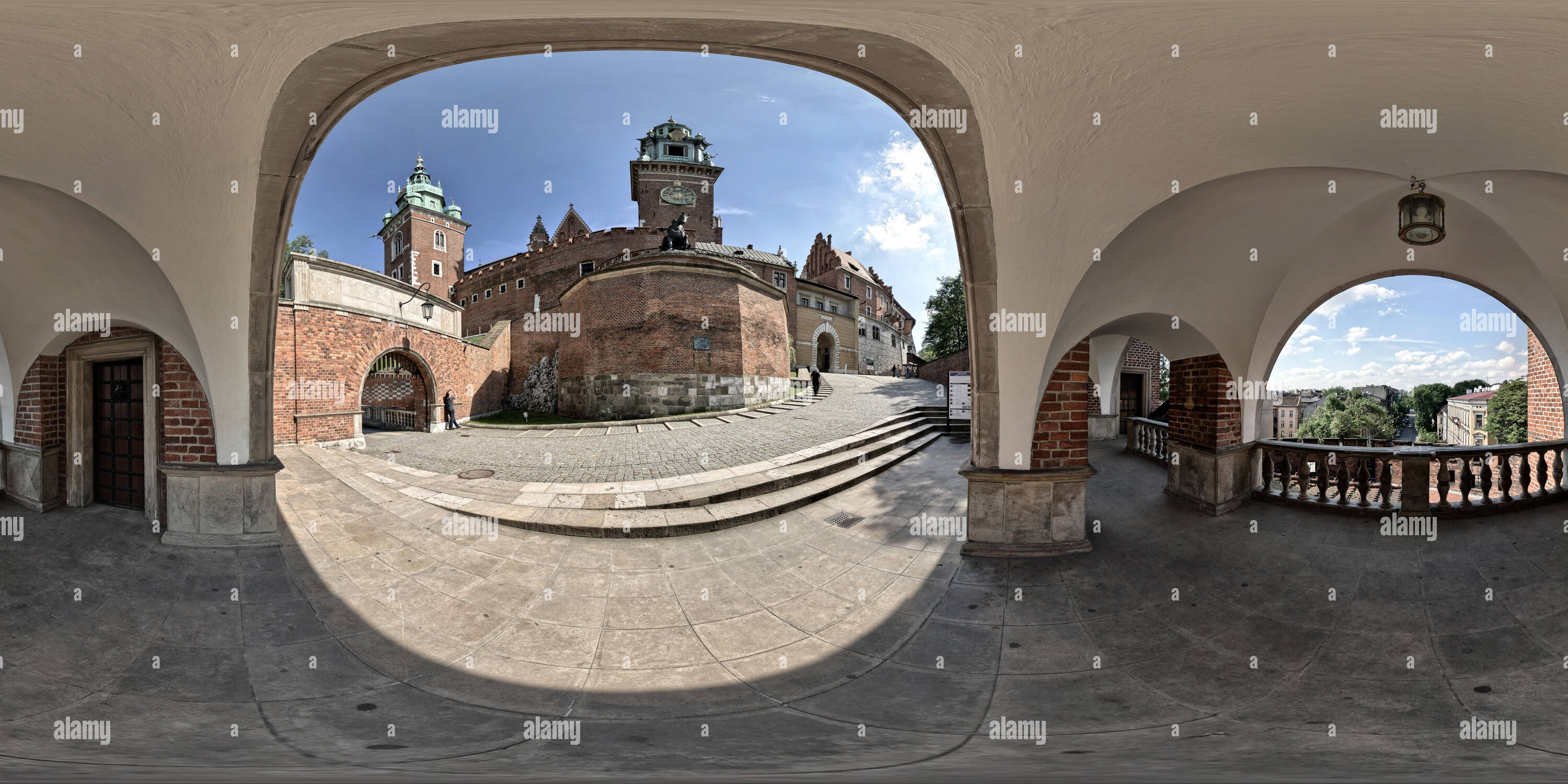 360 degree panoramic view of A 360 degree virtual tour of the Wawel Hill in Krakow with the royal castle and the cathedral.