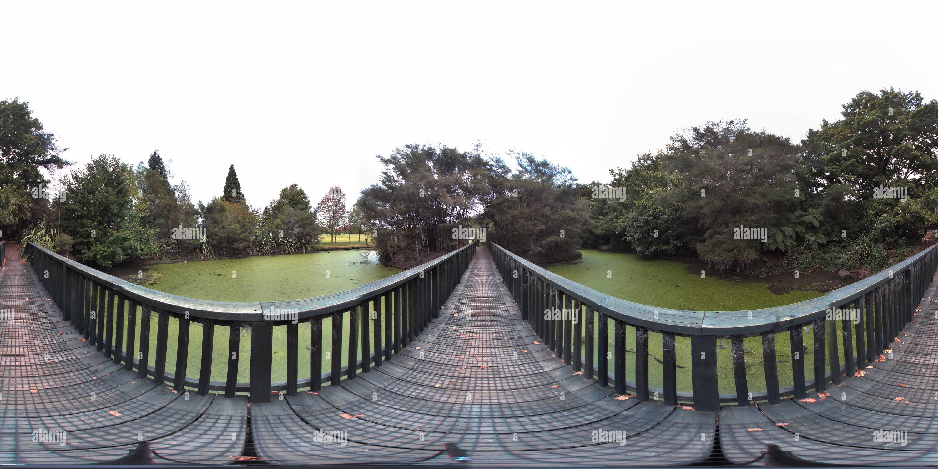 360° view of bridges over pond rotorua new zealand Alamy
