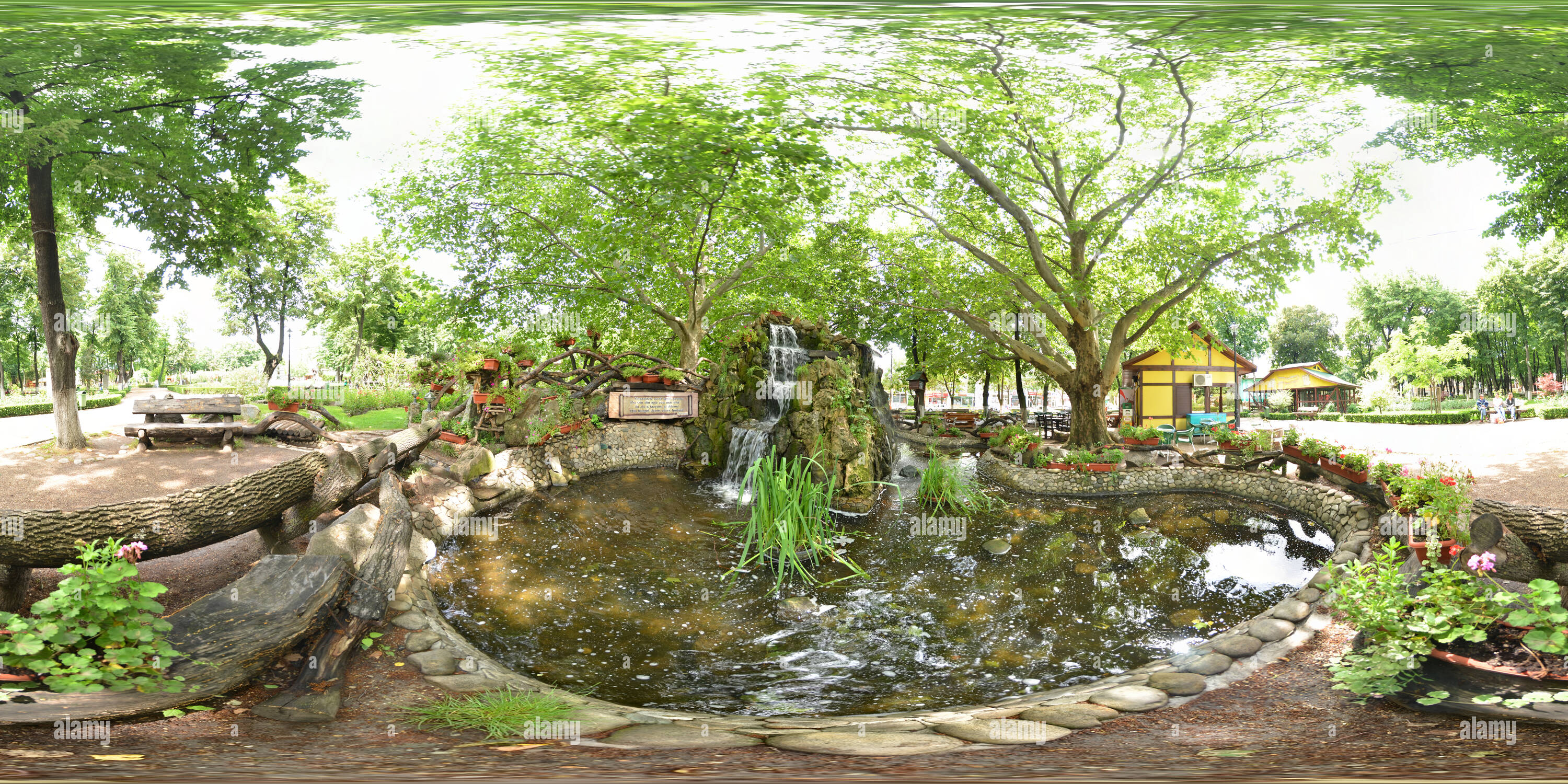 360 degree panoramic view of Pazvante Park - The Waterfall, Tecuci, Romania