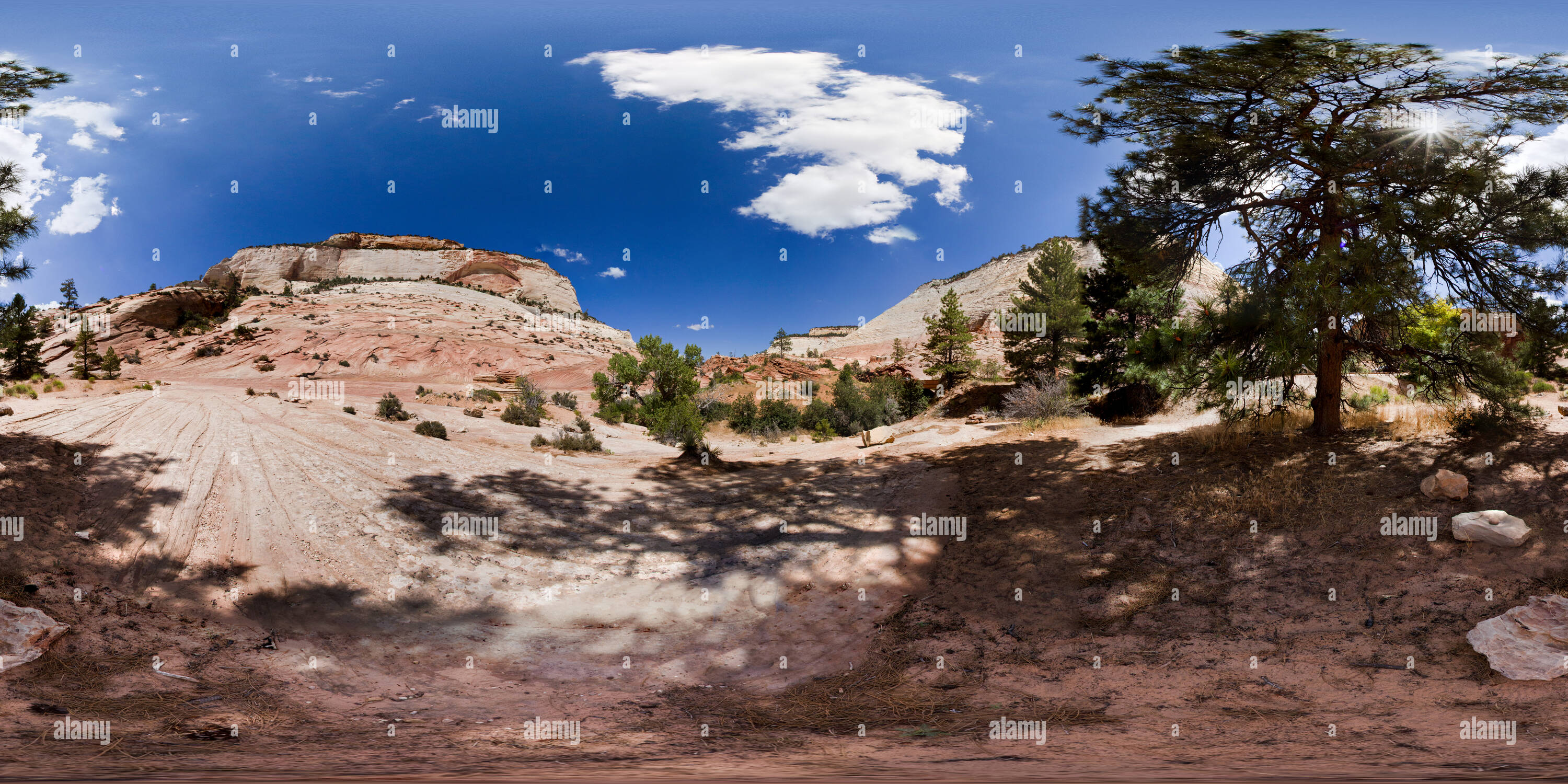 360 degree panoramic view of East Side of Zion National Park, Near Entrance, Utah, USA