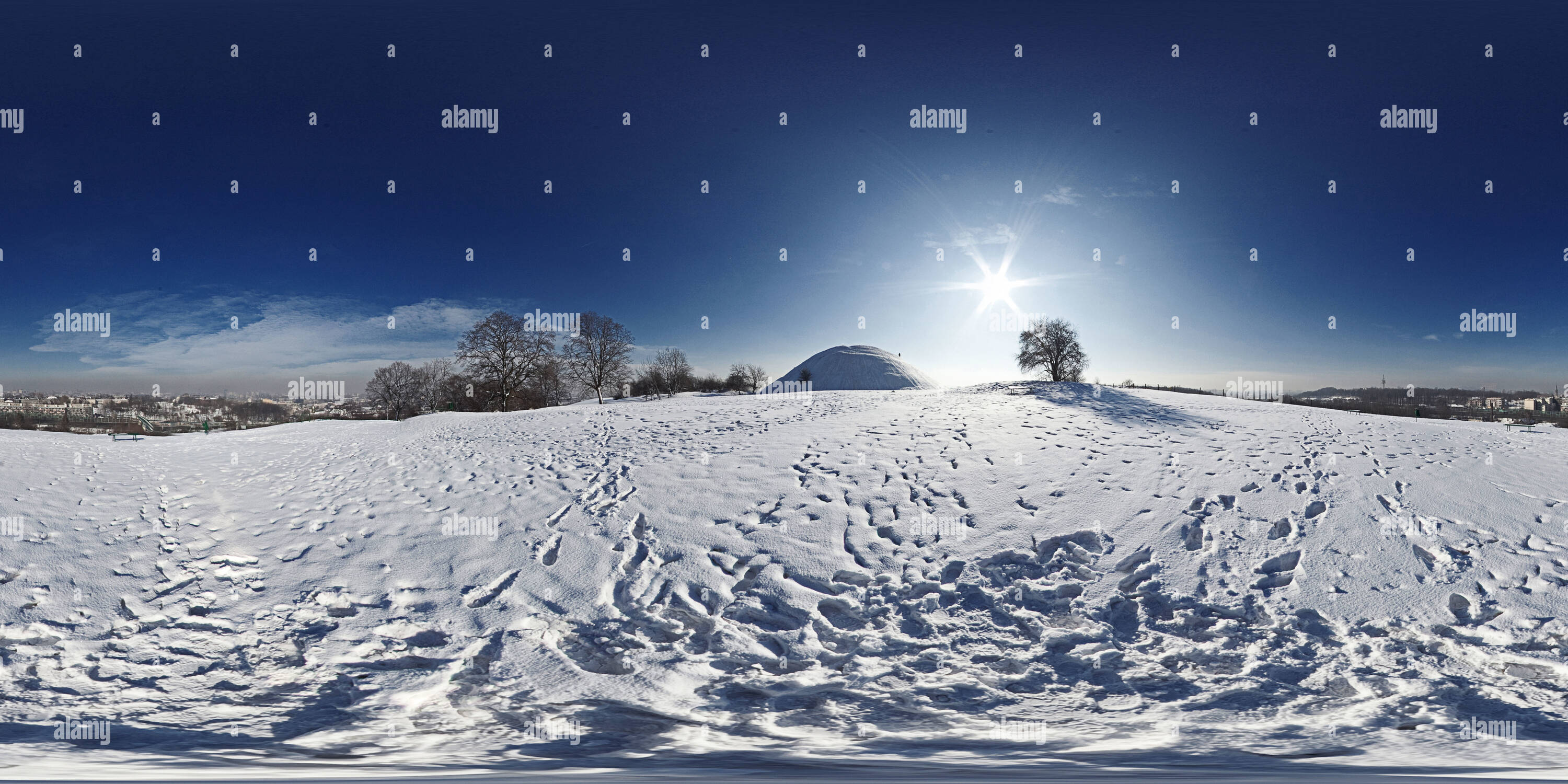360?? view of Krakus Mound in winter Alamy