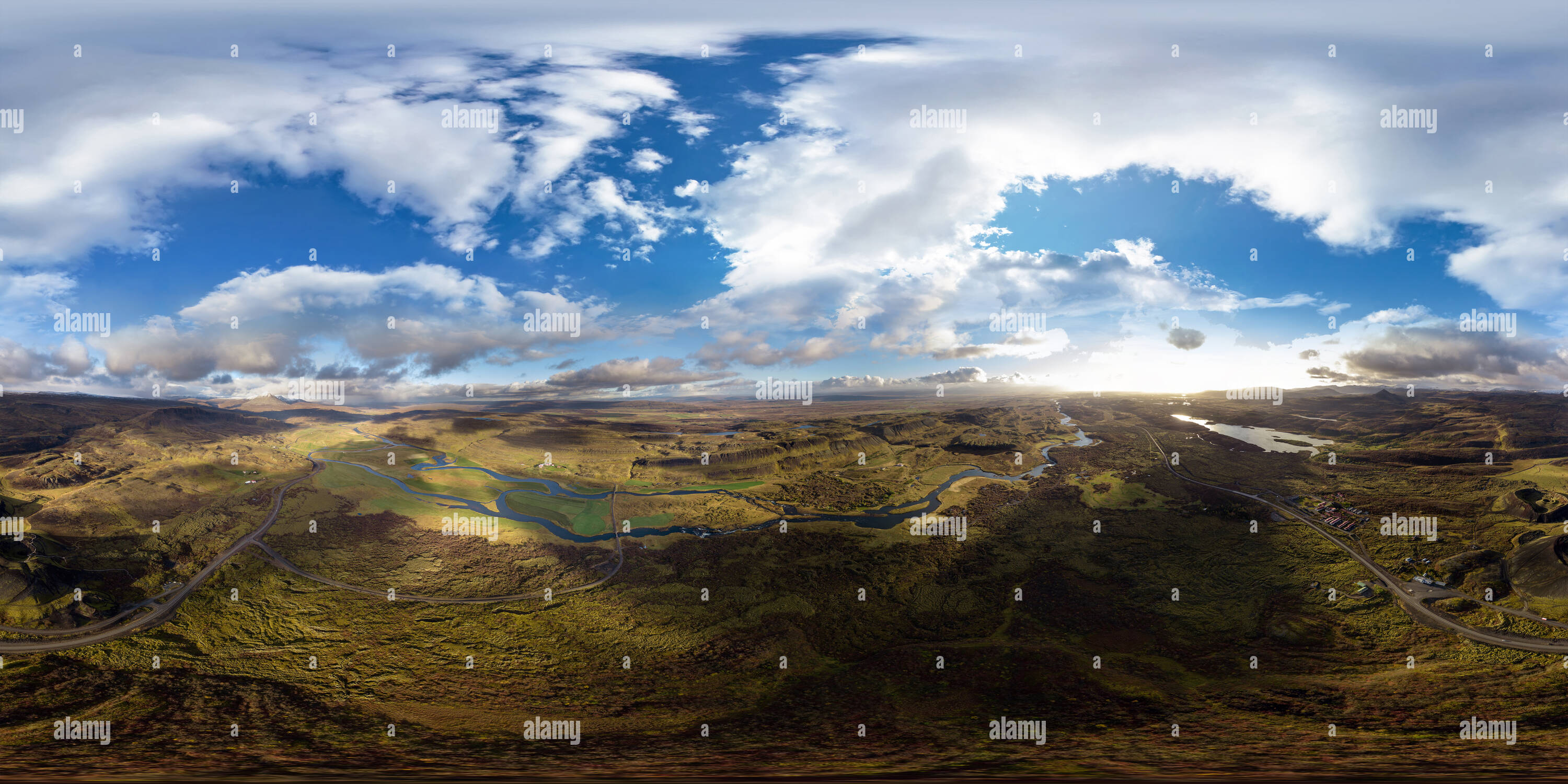 360 degree panoramic view of Stora Grabrok, Grabrokarfell and Litla Grabrok. Iceland