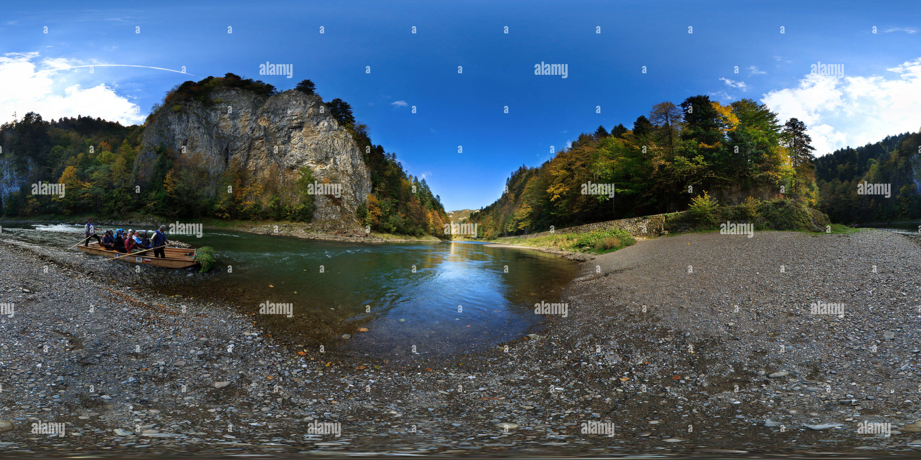 360 degree panoramic view of 360 degree virtual tour of Dunajec River Gorge. The Pieniny Mountains. Poland/Slovakia border.