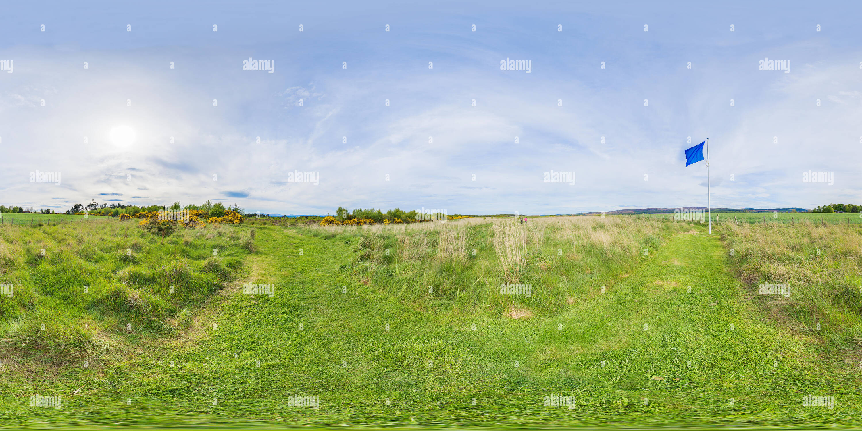 360 degree panoramic view of The starting position from where the jacobite army of Charles Stuart attacked the forces of king George II at the battle on the fields of Culloden.