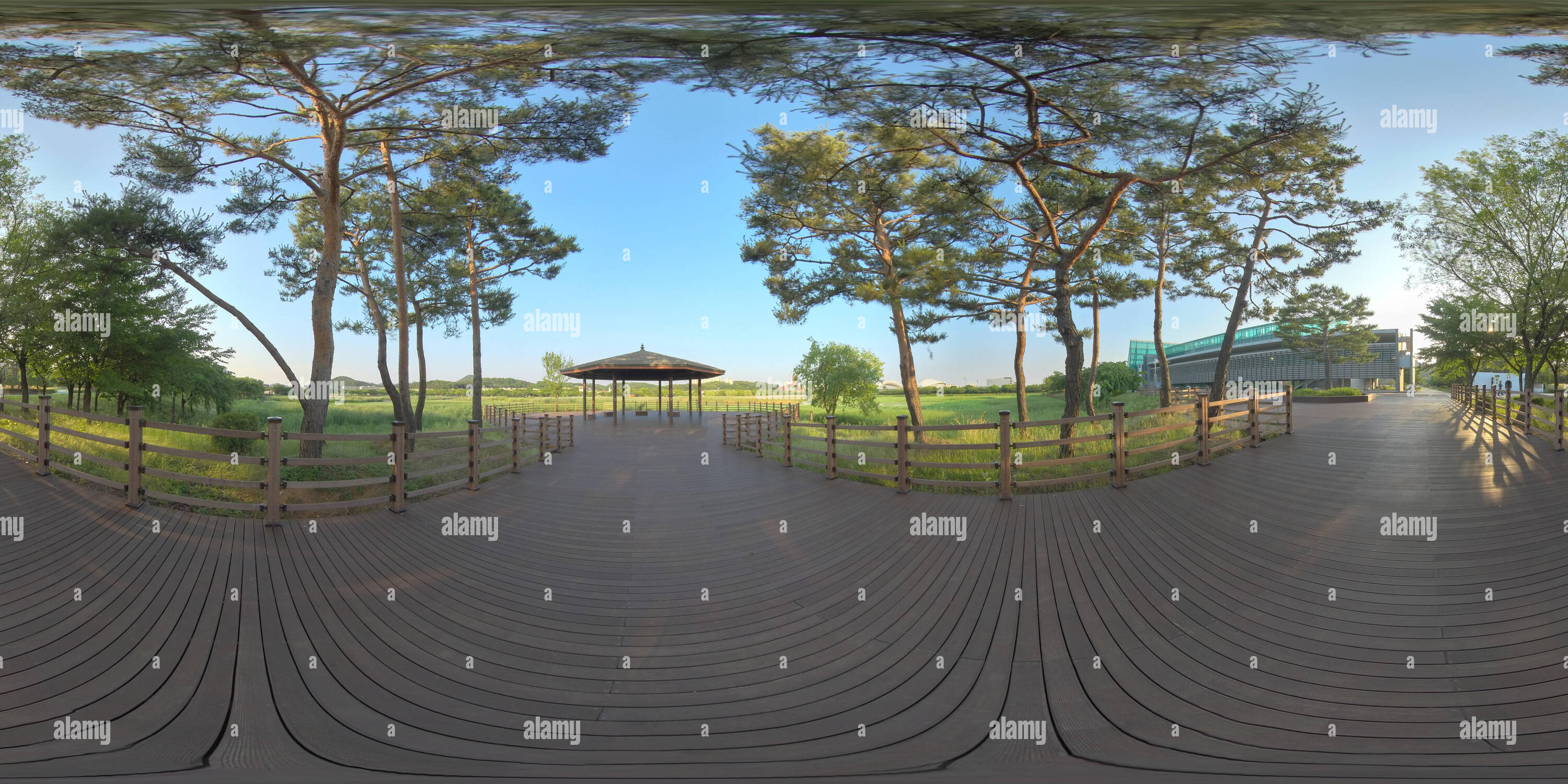 360 degree panoramic view of Ansan, South Korea - 12 June 2019. Panorama 360 degrees view in park. Forest and Park 360 image, VR AR content.