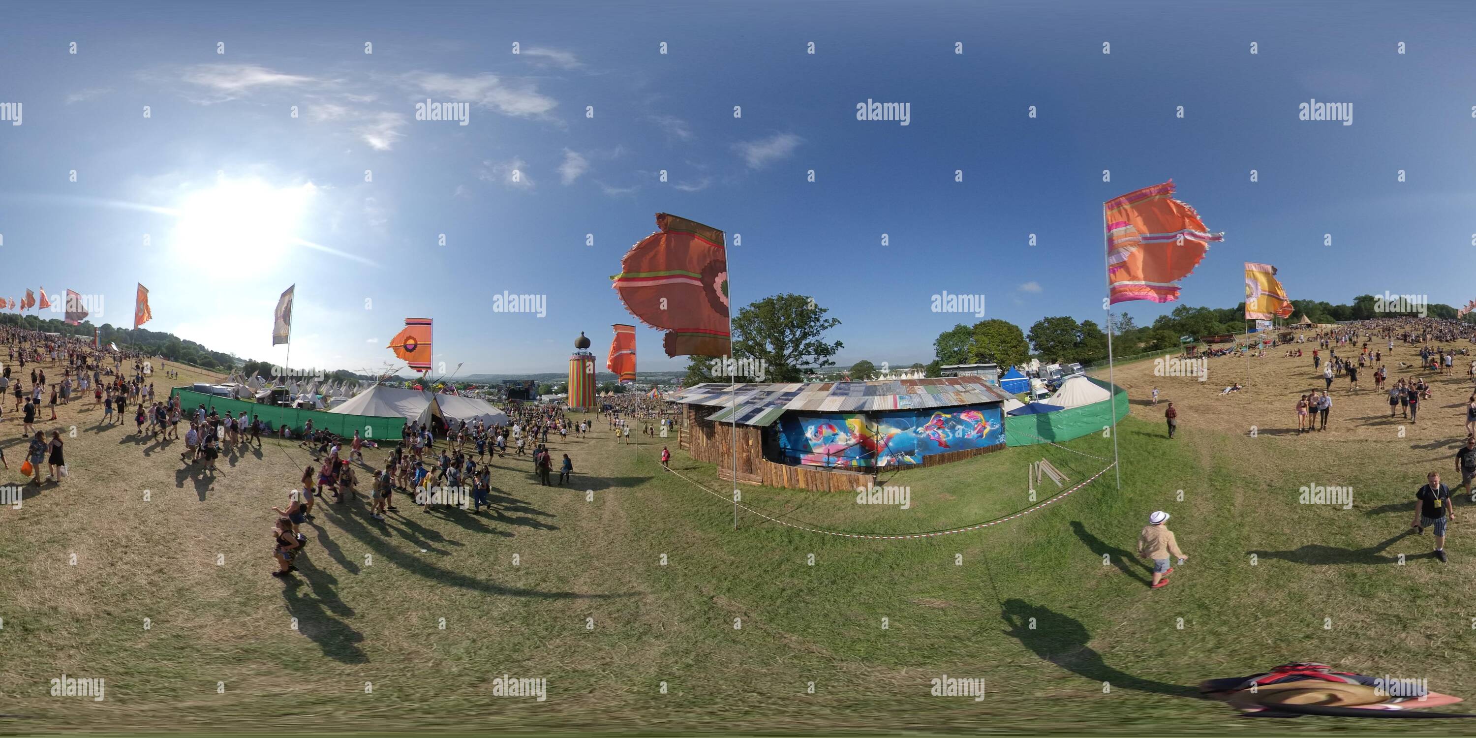 360 degree panoramic view of Glastonbury Festival Ribbon Tower