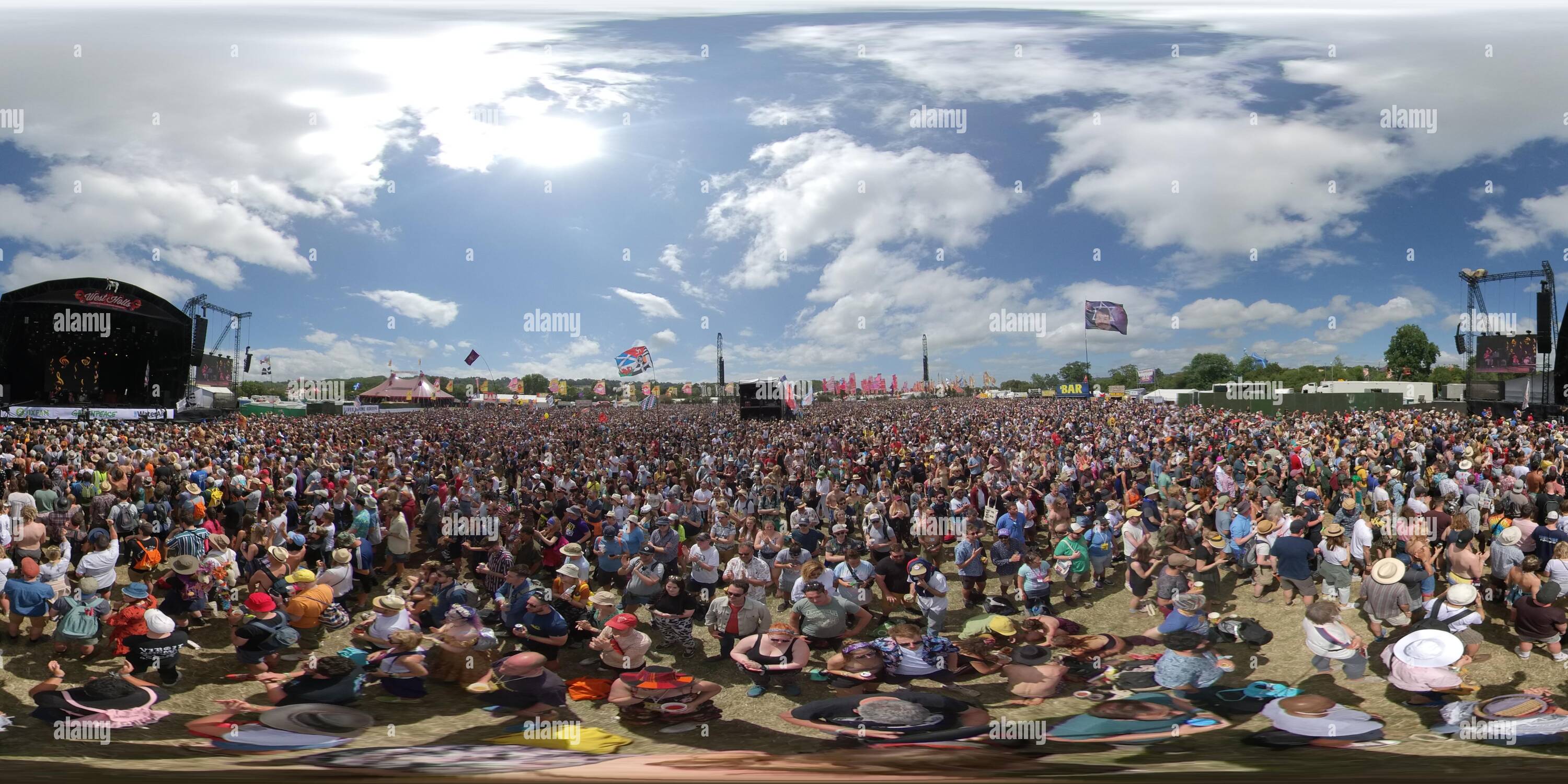 360 degree panoramic view of 360° View of The West Holt Stage at The Glastonbury Festival 2019