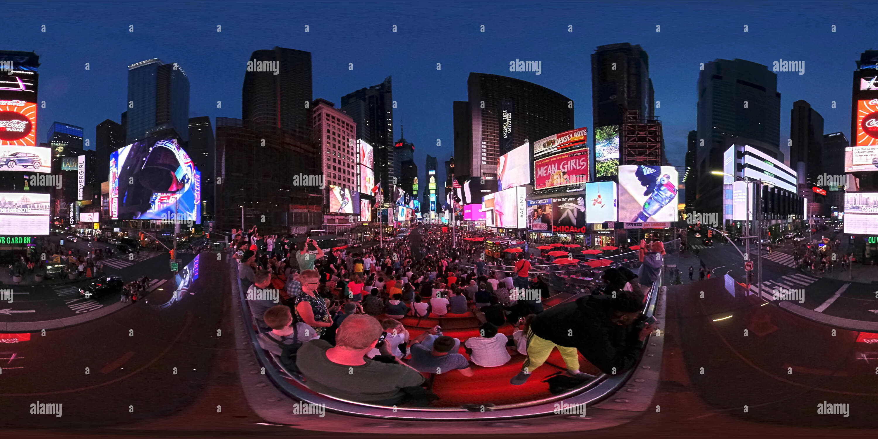 360 View Of 360 Degrees Panorama Of Times Square New York At Dusk With 