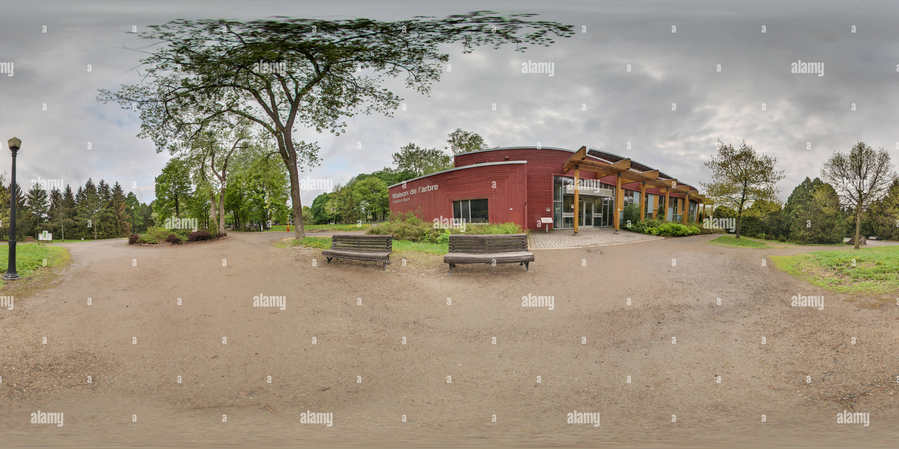 360 degree panoramic view of Frederic Back Tree Pavilion - Montreal Botanical Garden