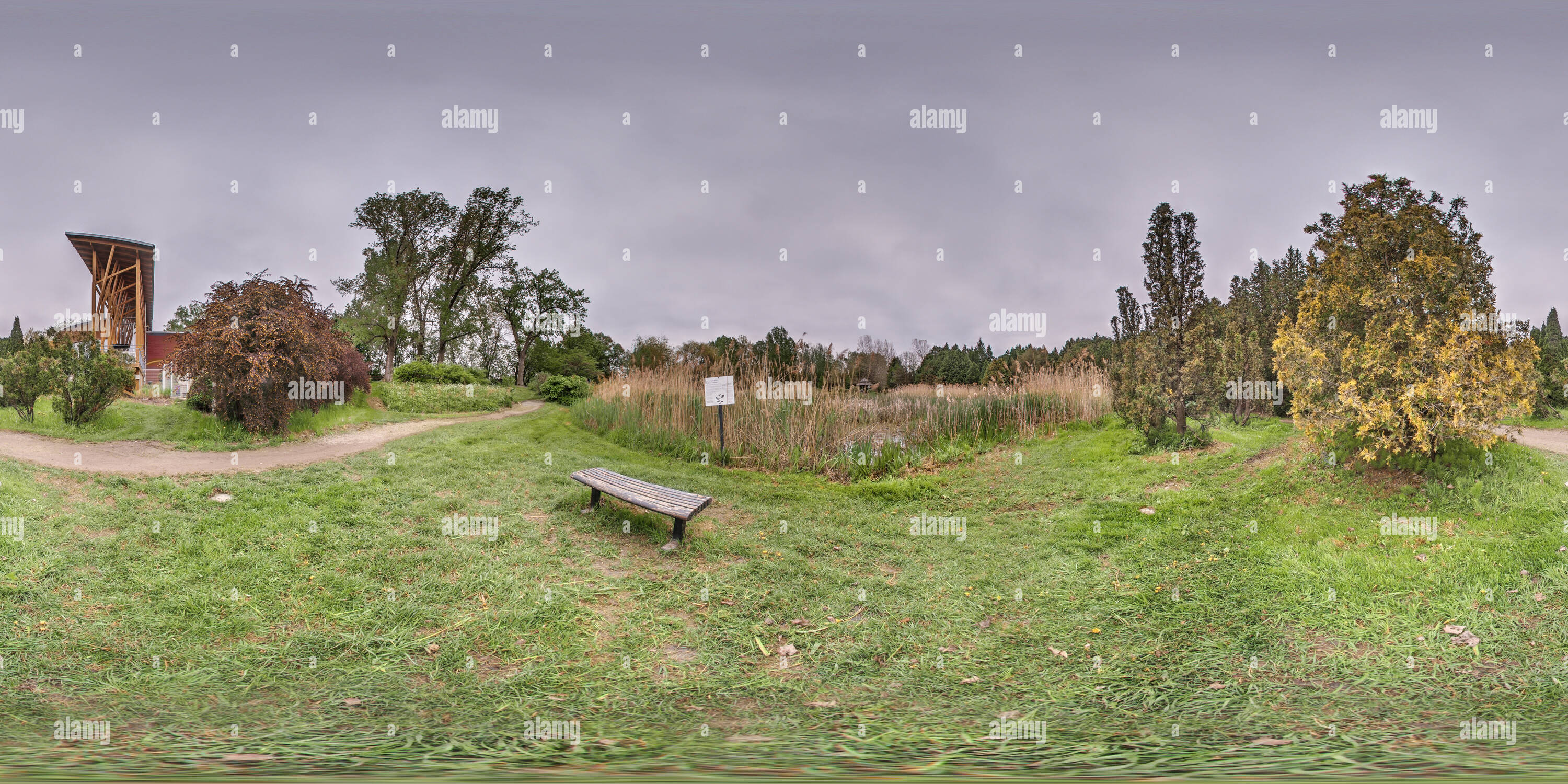 360 degree panoramic view of Frederic Back Tree Pavilion - Montreal Botanical Garden