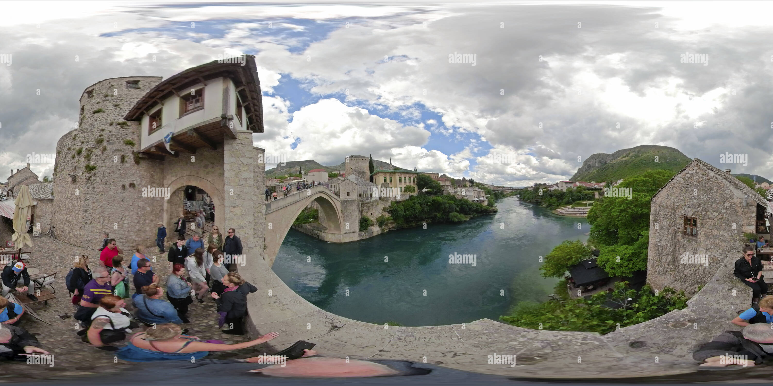360 degree panoramic view of Stari Most (Old Bridge - Mostar)