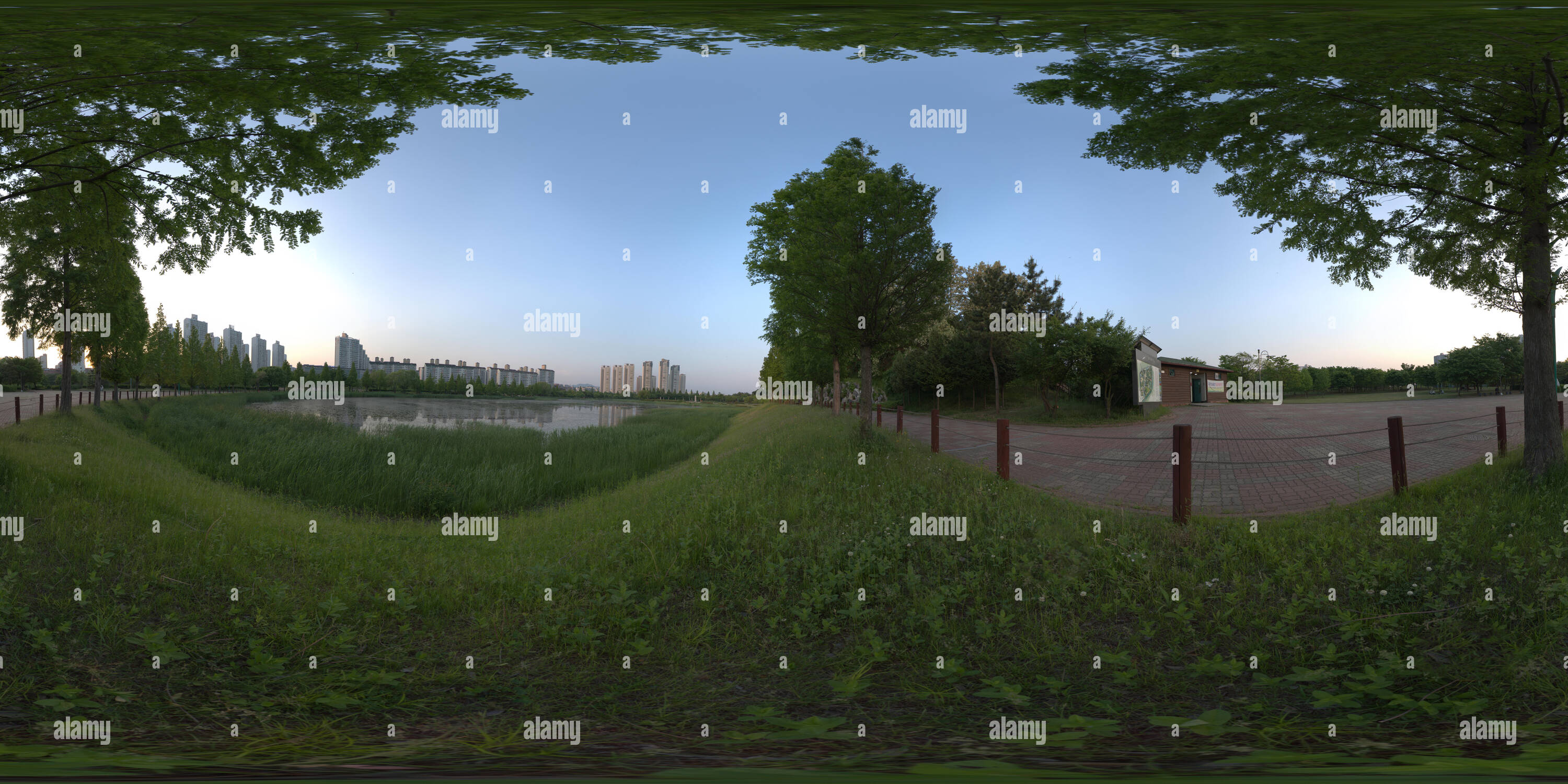 360 degree panoramic view of Ansan, South Korea - 15 May 2019 Ansan Waterside Park. 360 degrees spherical panorama of spring nature in forest.
