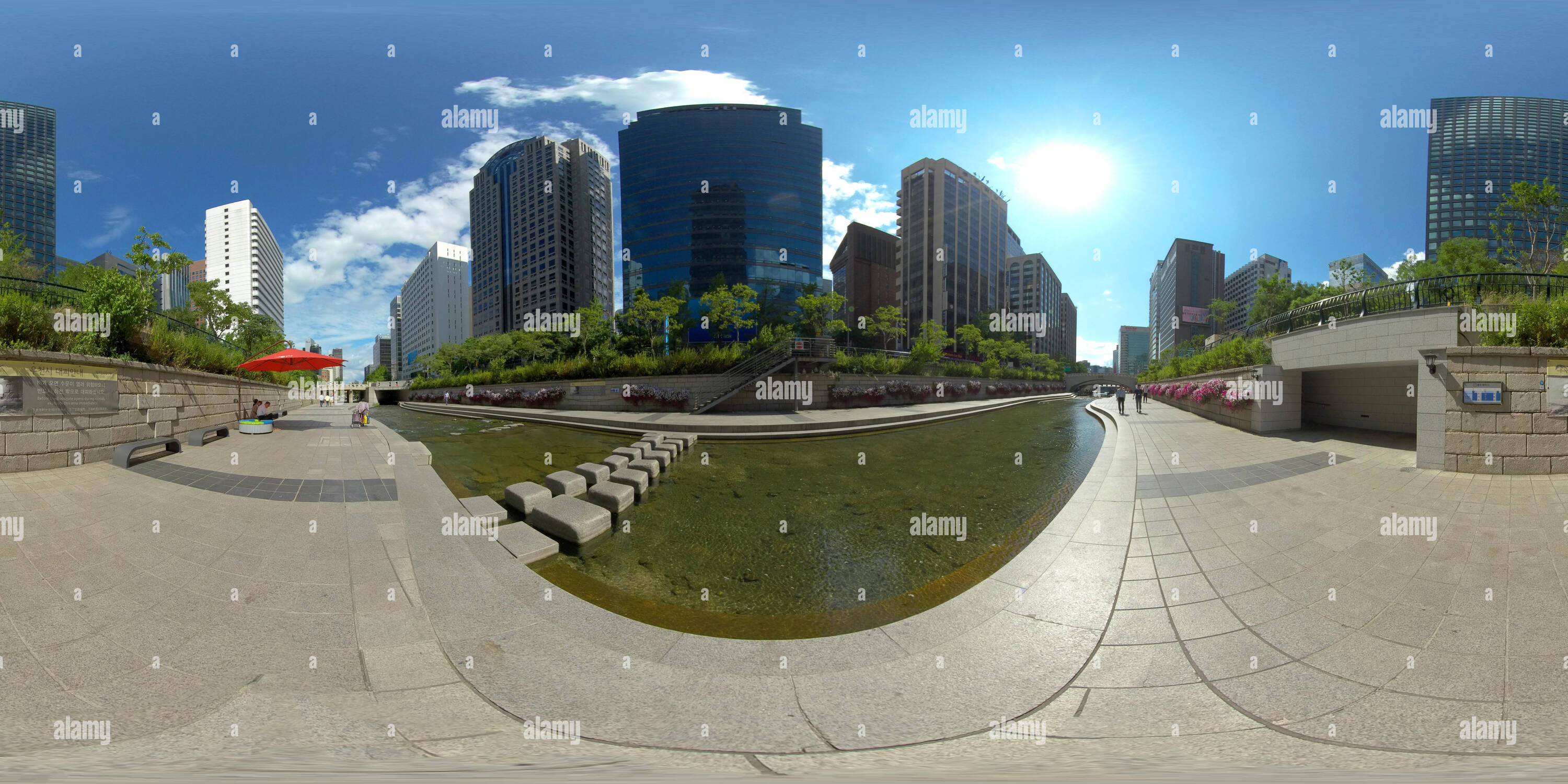 360 degree panoramic view of SEOUL, SOUTH KOREA – JULY 08 2019: full seamless panorama 360 degrees angle view of Seoul city center. skybox VR content. equirectangular spherical pr