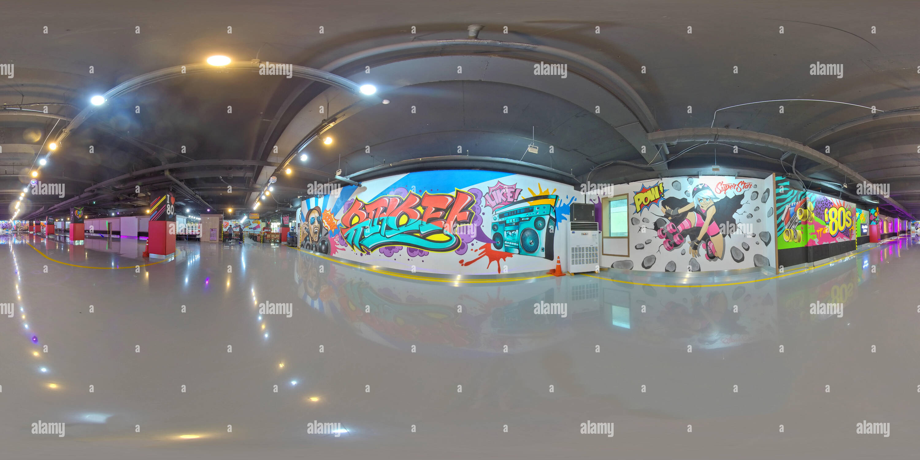 360 degree panoramic view of ANSAN, SOUTH KOREA 4 JULY, 2019: full seamless panorama 360 degrees angle view in interior of shop. Restaurant, Florist, Billiard room. skybox VR cont