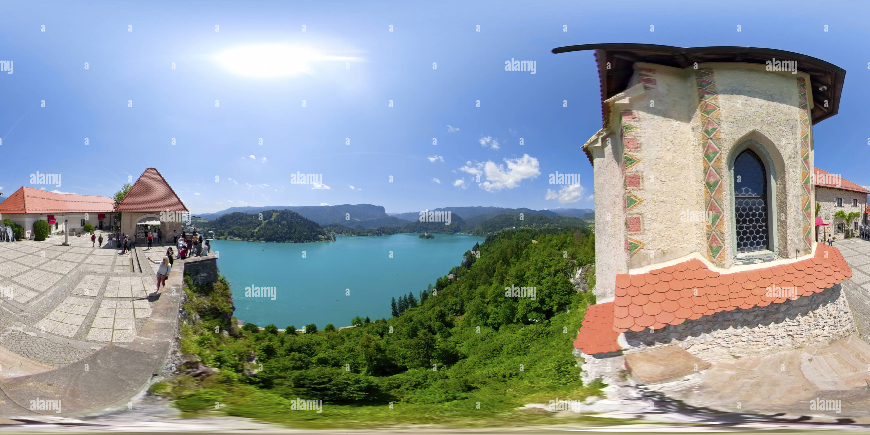 360 degree panoramic view of View of Lake Bled from Bled Castle, Slovenia