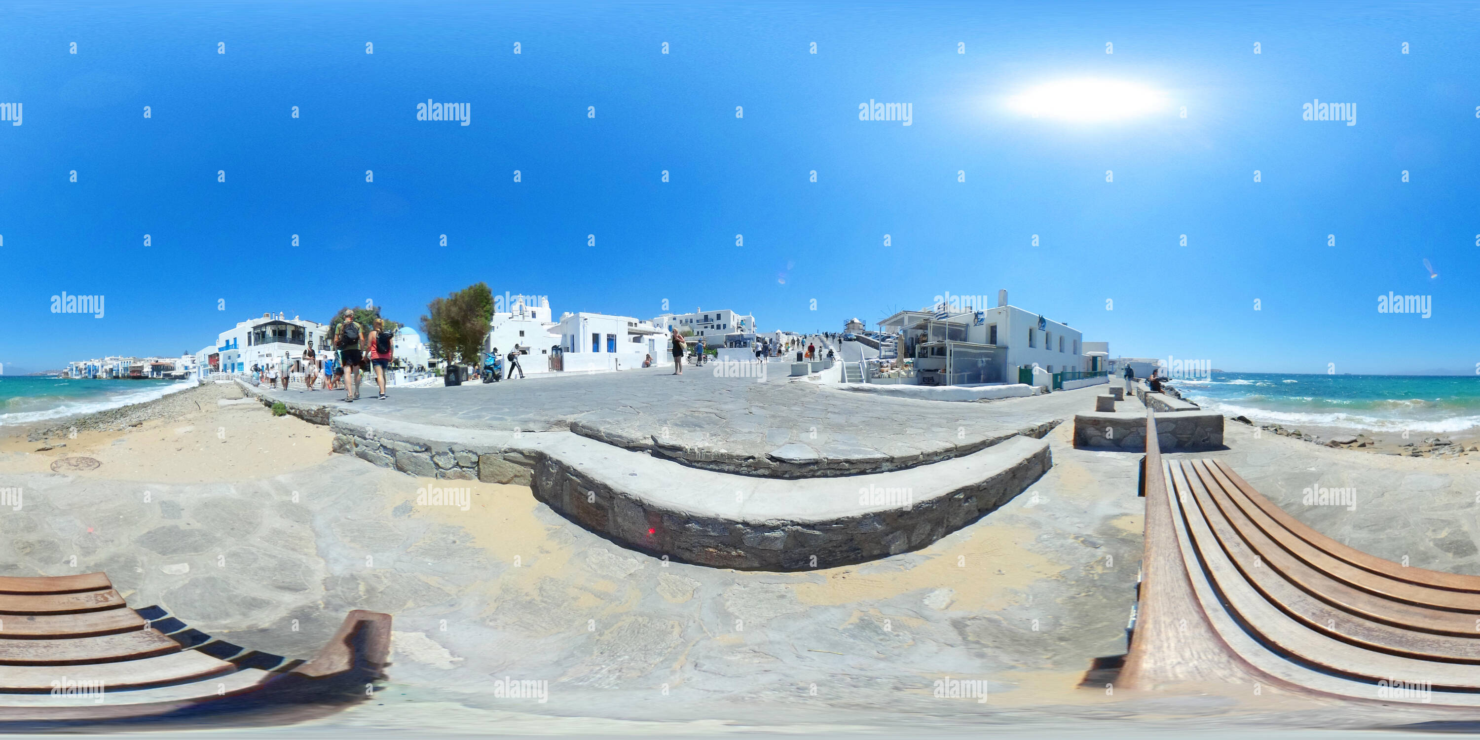 Equirectangular Stone 360° view of Equirectangular panorama of stone embankment near waving ...