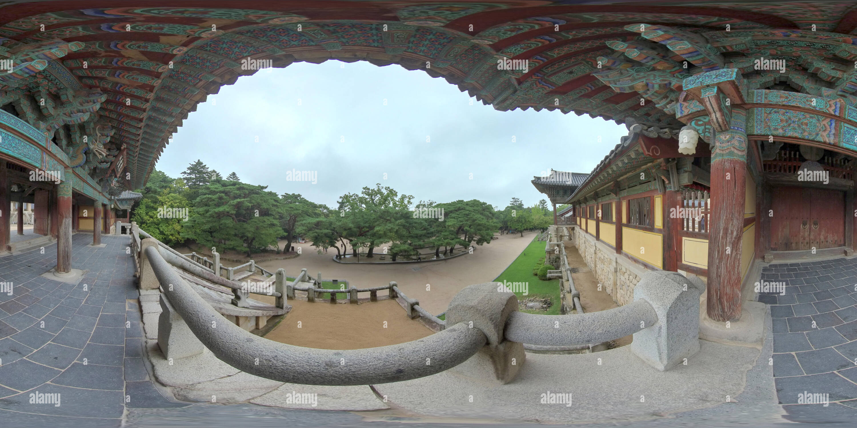 360 degree panoramic view of Gyeongju, South Korea 27 August 2019: 360VR World Heritage Site Bulguksa Temple. Bulguksa Temple is a representative relic of Buddhist culture from th