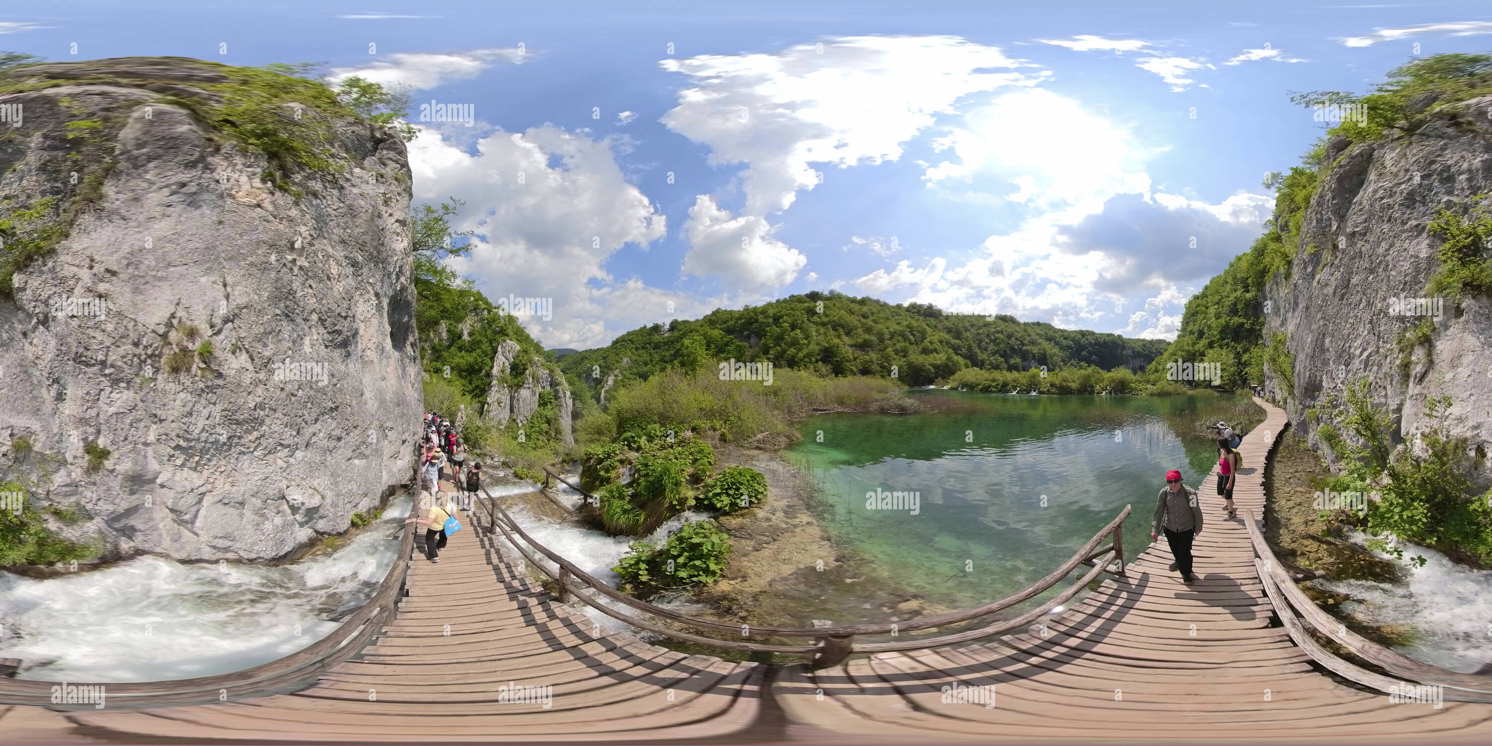 360 degree panoramic view of Lower Lakes Path, Plitvice Lakes National Park, Croatia