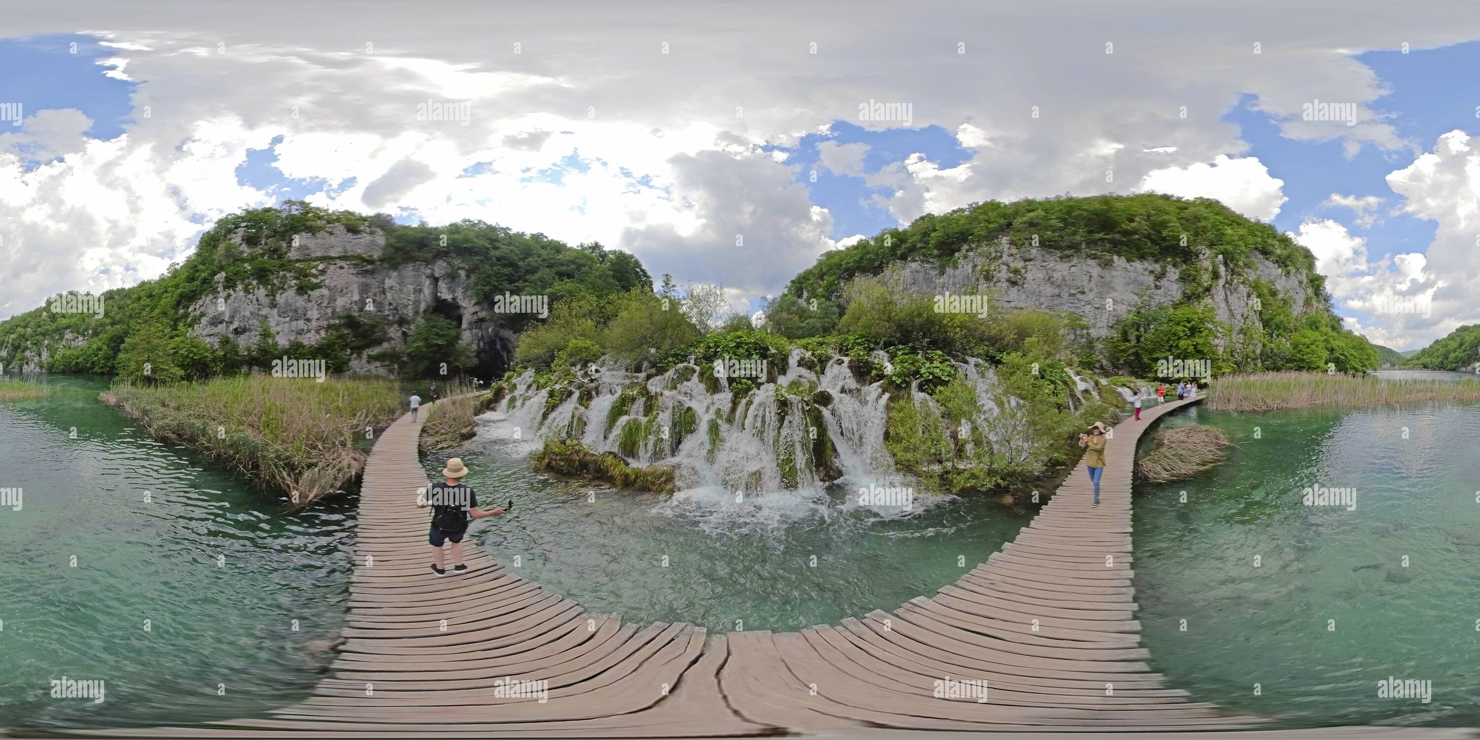 360 degree panoramic view of Waterfall, Lower Lakes, Plitvice Lakes National Park, Croatia
