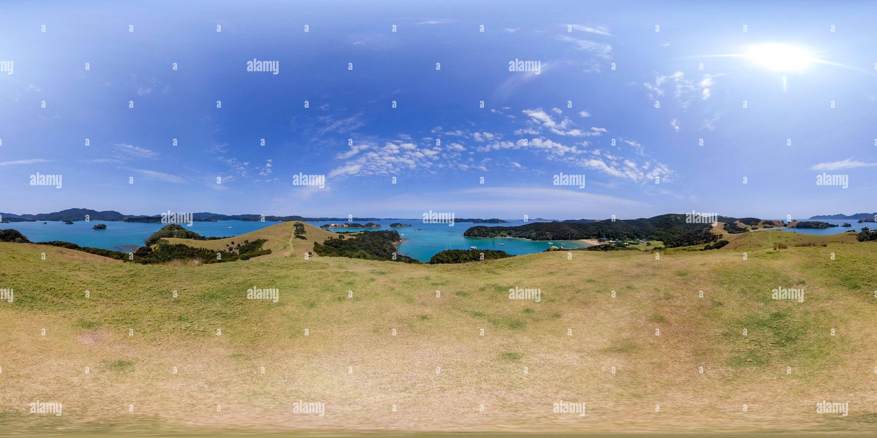 360 Grad Panorama Ansicht von Otehei Bay, Urupukapuka Island, Northland, Neuseeland.