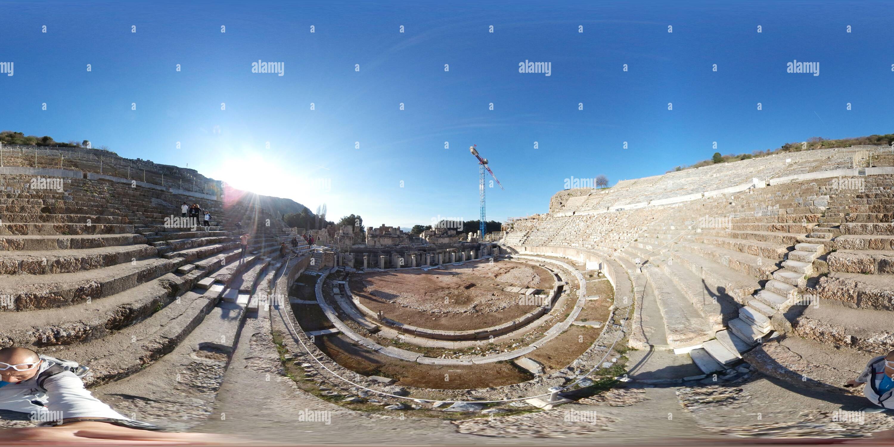 360 Grad Panorama Ansicht von Arcadian Way, Bibliothek von Celsus und Amphitheater in Ephesus, Türkei