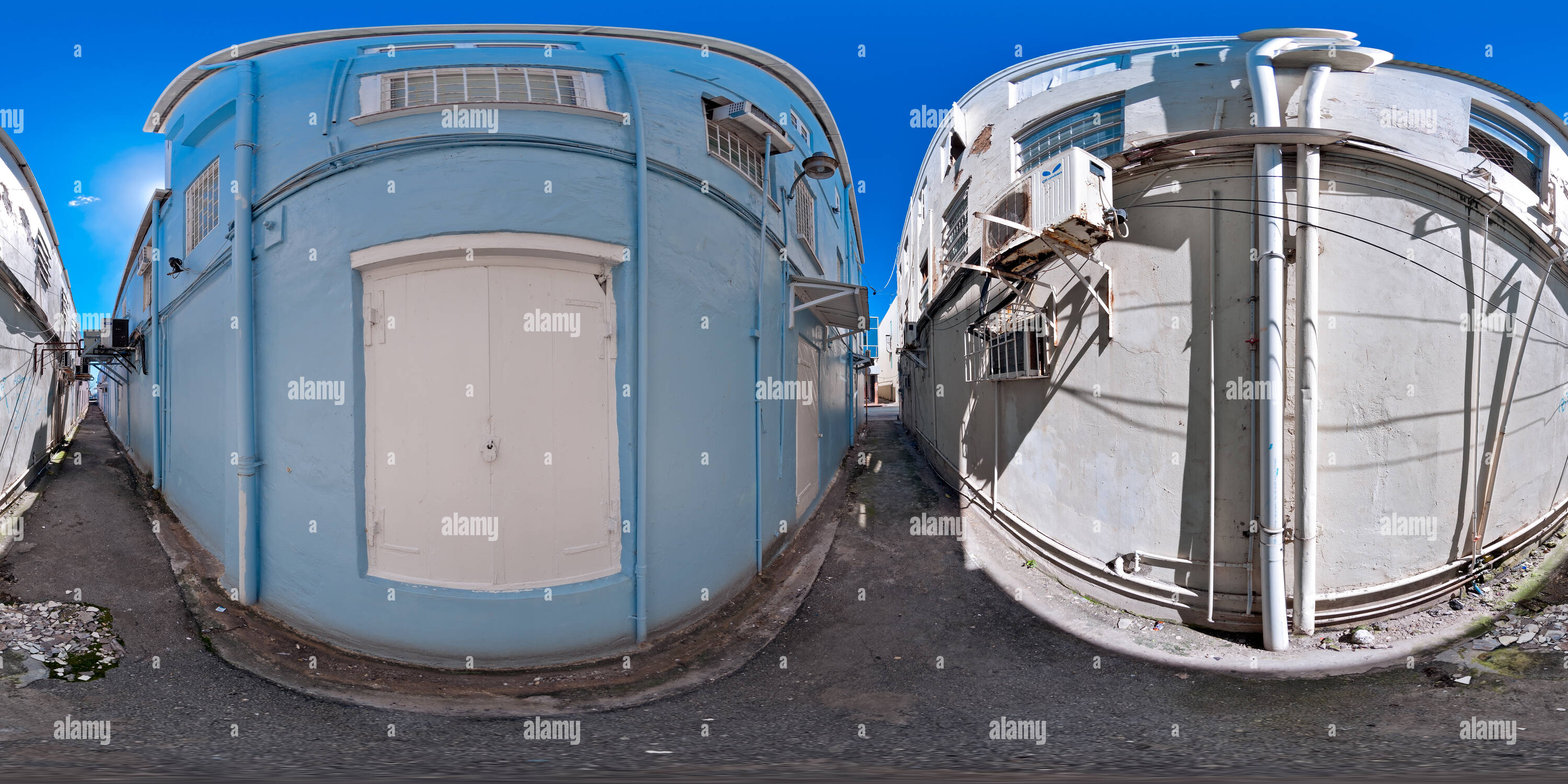 360 Grad Panorama Ansicht von Bridgetown - zufällige Gasse