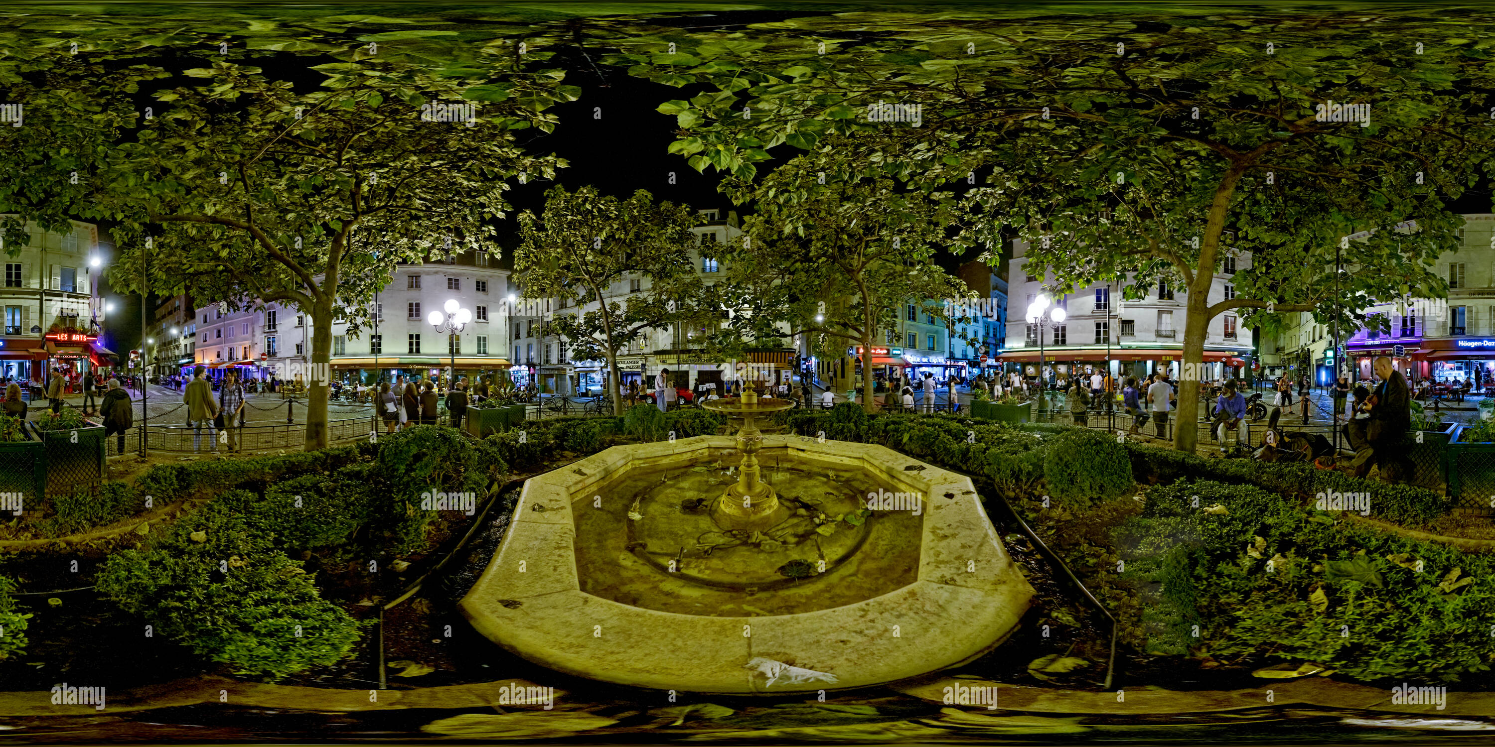 360 Grad Panorama Ansicht von Brunnen, Place Contrescarpe, Paris, Frankreich