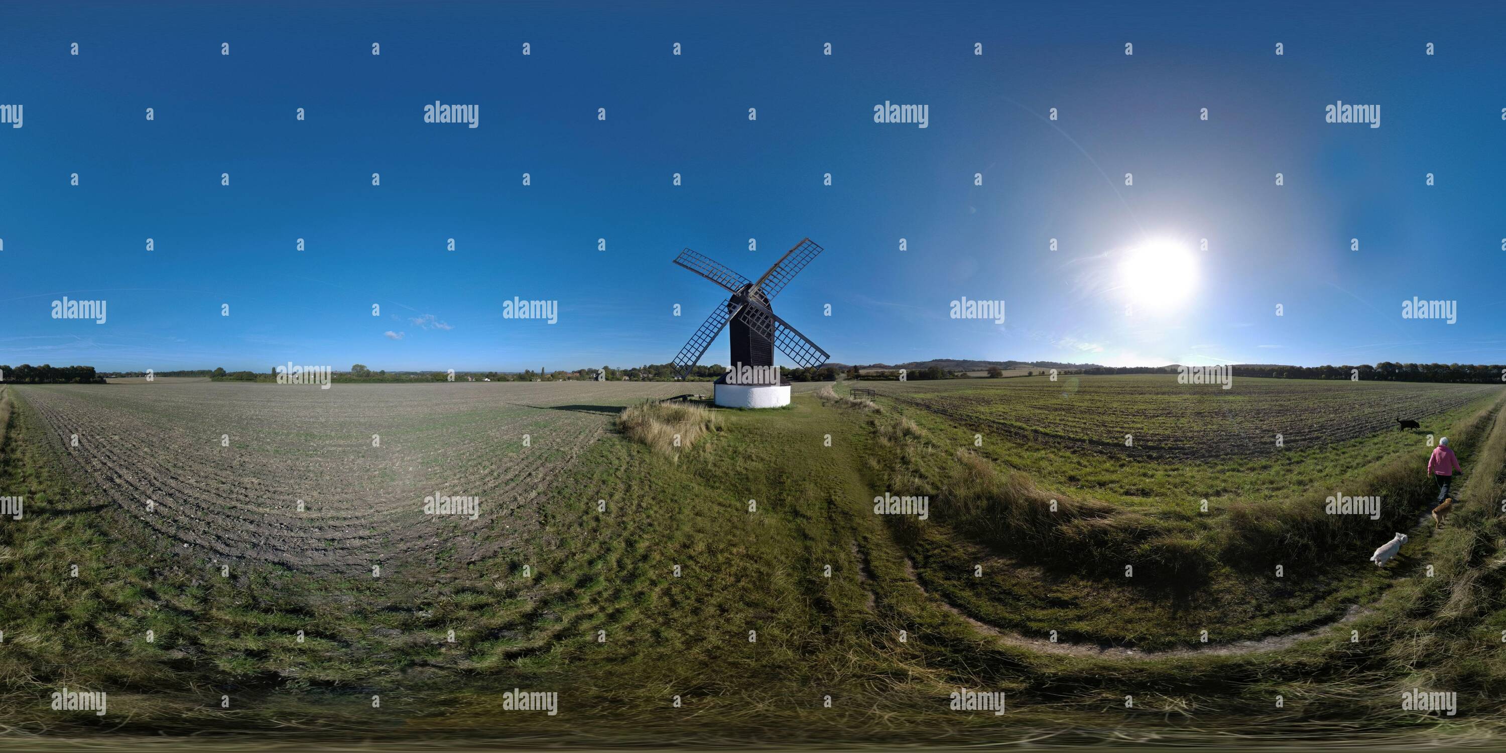 360 Grad Panorama Ansicht von Pitsone Windmühle in Buckinghamshire. Die Windmühle gilt als die älteste Windmühle in Großbritannien. Bildnachweis: Mark Pain / Alamy