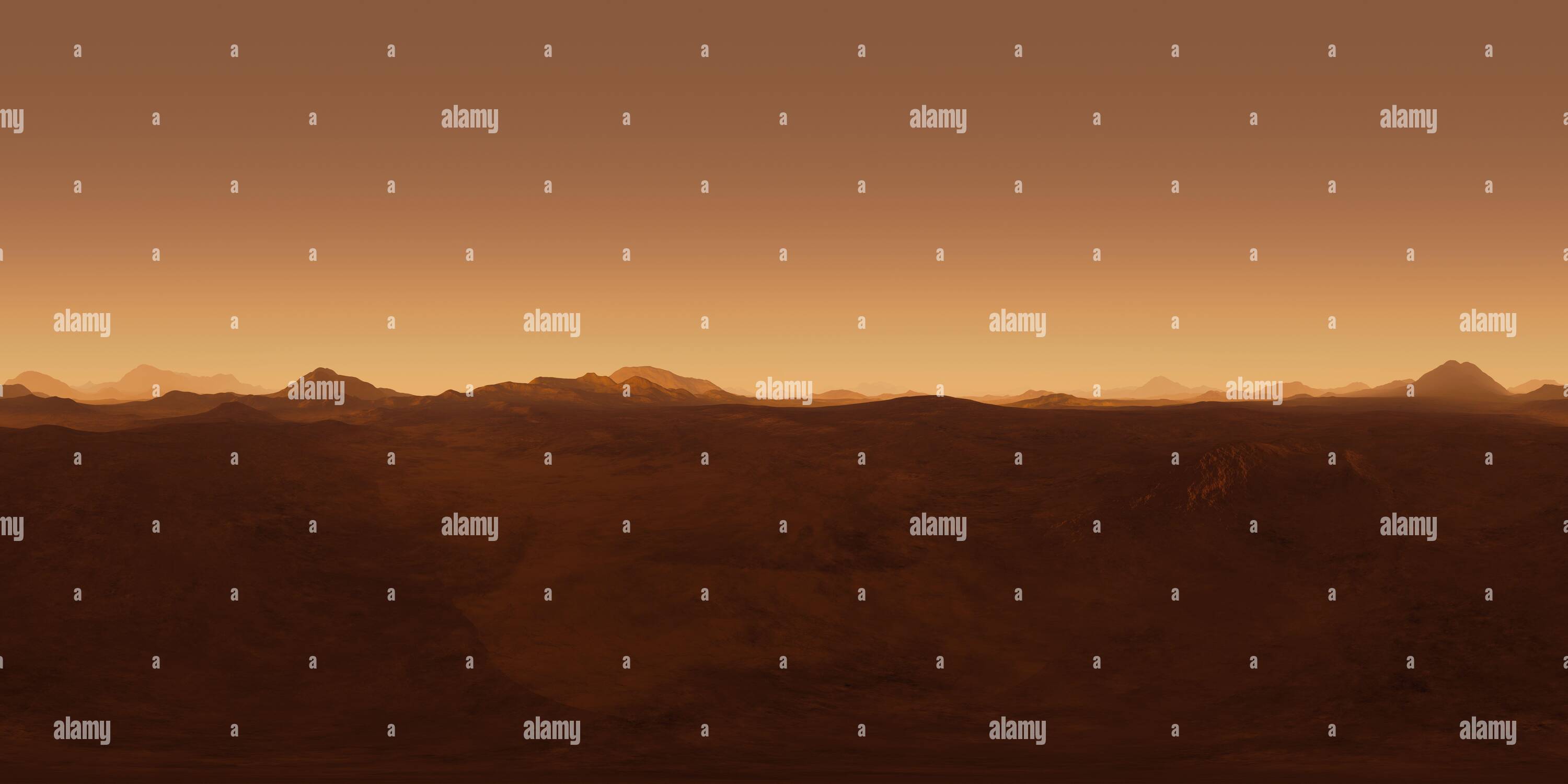 360 Grad Panorama Ansicht von 360 Panorama des Mars Sonnenuntergangs, Umgebungskarte. Gleicheckige Projektion, kugelförmiges Panorama. 3D Abbildung