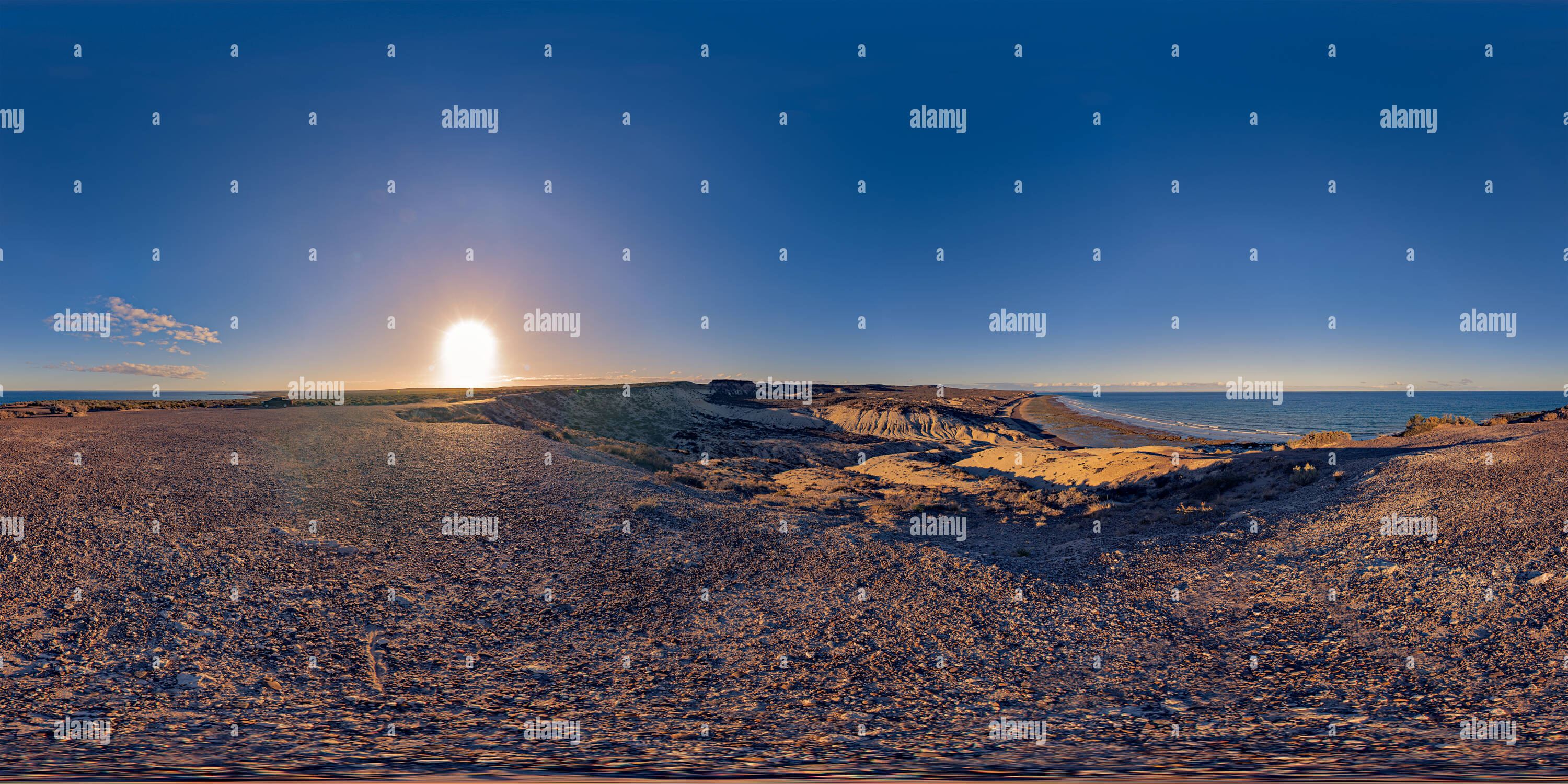 360 Grad Panorama Ansicht von Cerro Prismatico, Puerto Madryn, Chubut, Argentinien.