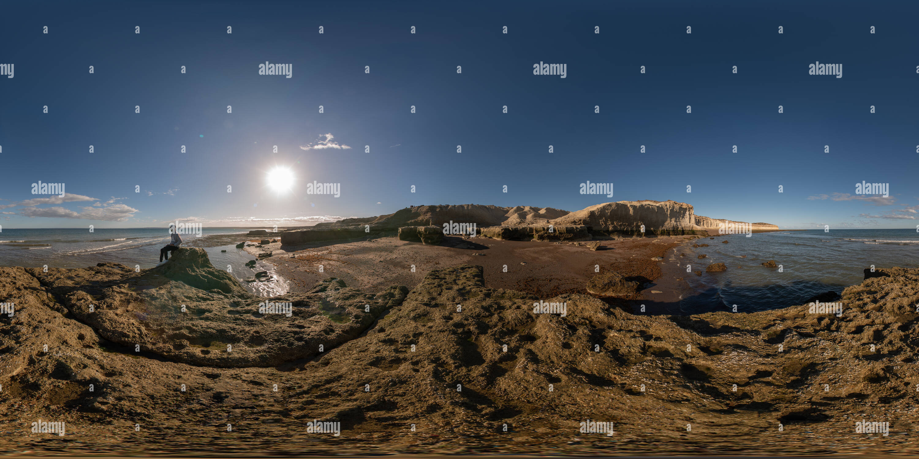 360 Grad Panorama Ansicht von La Cantera Beach, Puerto Madryn, Chubut, Argentinien.
