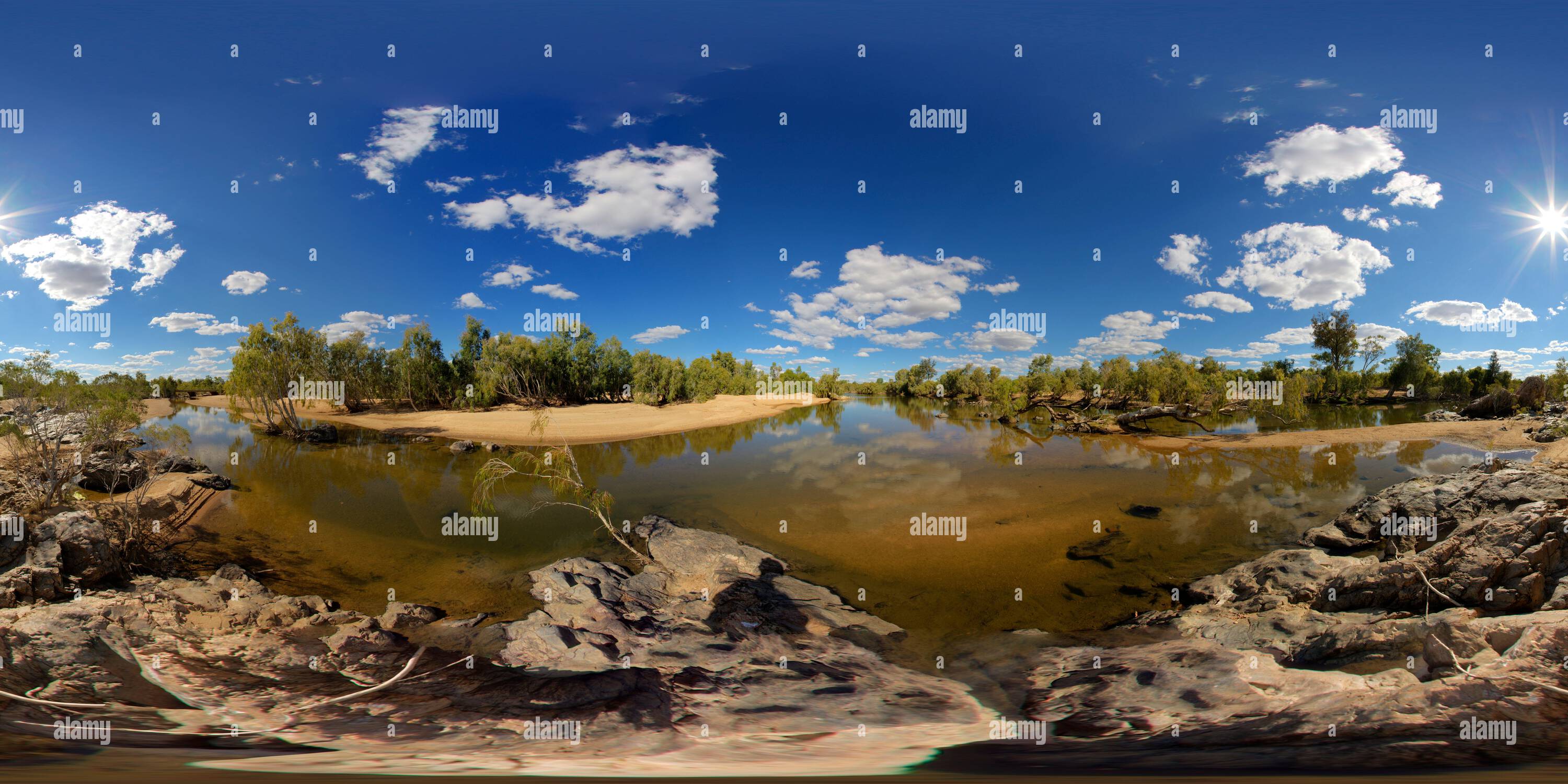 360 Grad Panorama Ansicht von Panoramablick auf den Einasleigh River im Gulf Country im Norden von Queensland, Australien