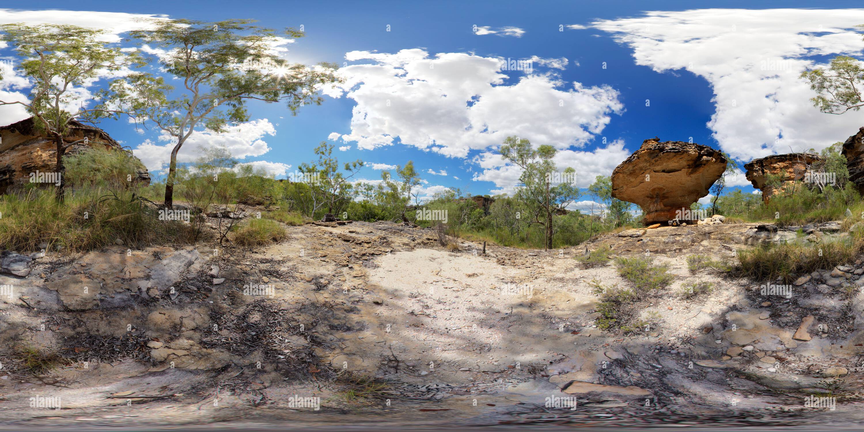 360 Grad Panorama Ansicht von Panorama des Ufers von Agate Creek kurz vor dem Eingang zum Robertson River Queensland Australia