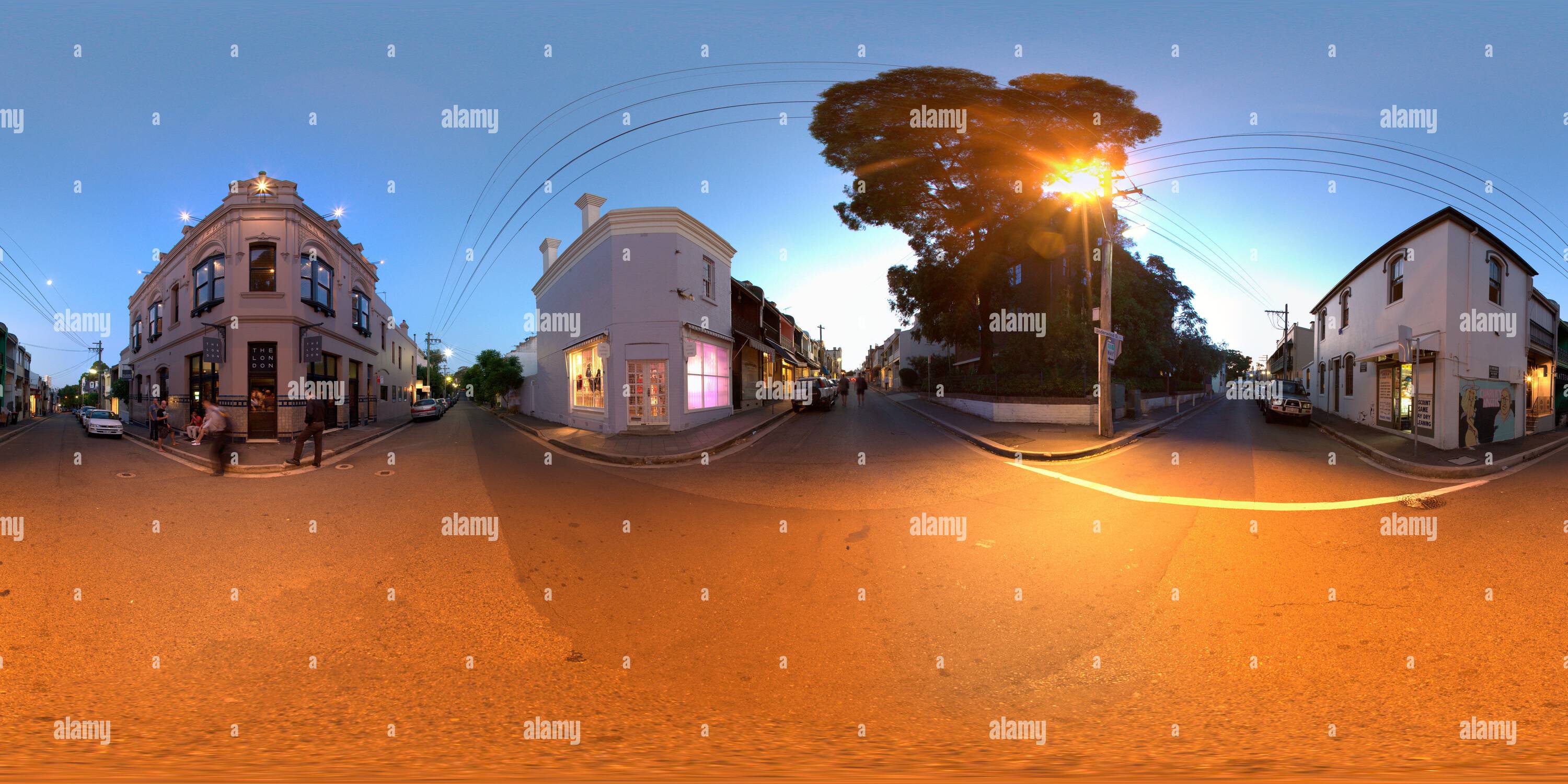 360 Grad Panorama Ansicht von 360 Panorama des London Hotels in der Underwood Street Paddington Sydney Australien