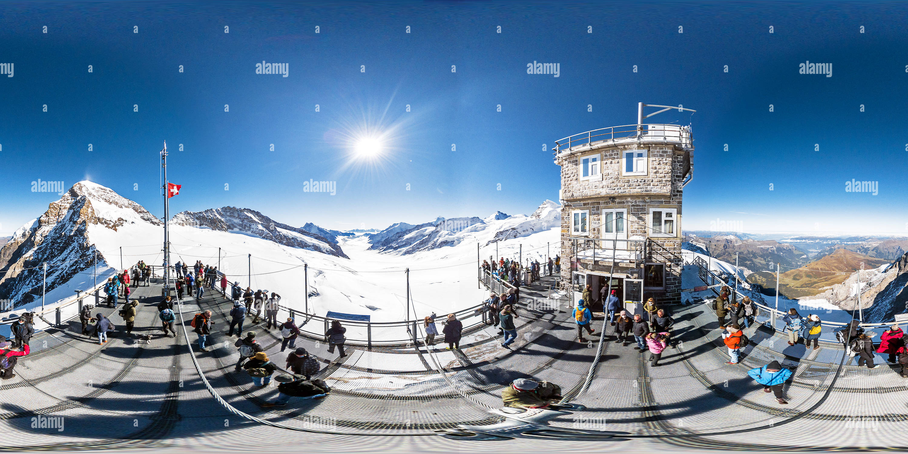 360 Grad Panorama Ansicht von Aussichtsplattform Jungfraujoch 3572m Grindelwald Schweiz