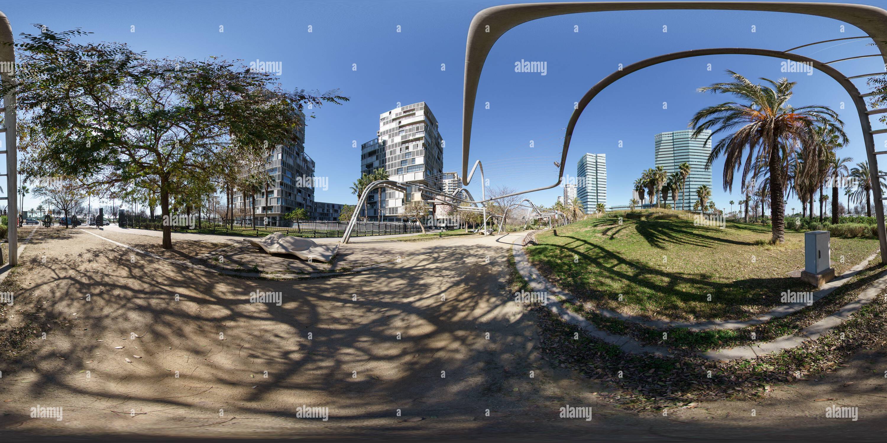 360 Grad Panorama Ansicht von Parc Diagonal Mar, Barcelona.