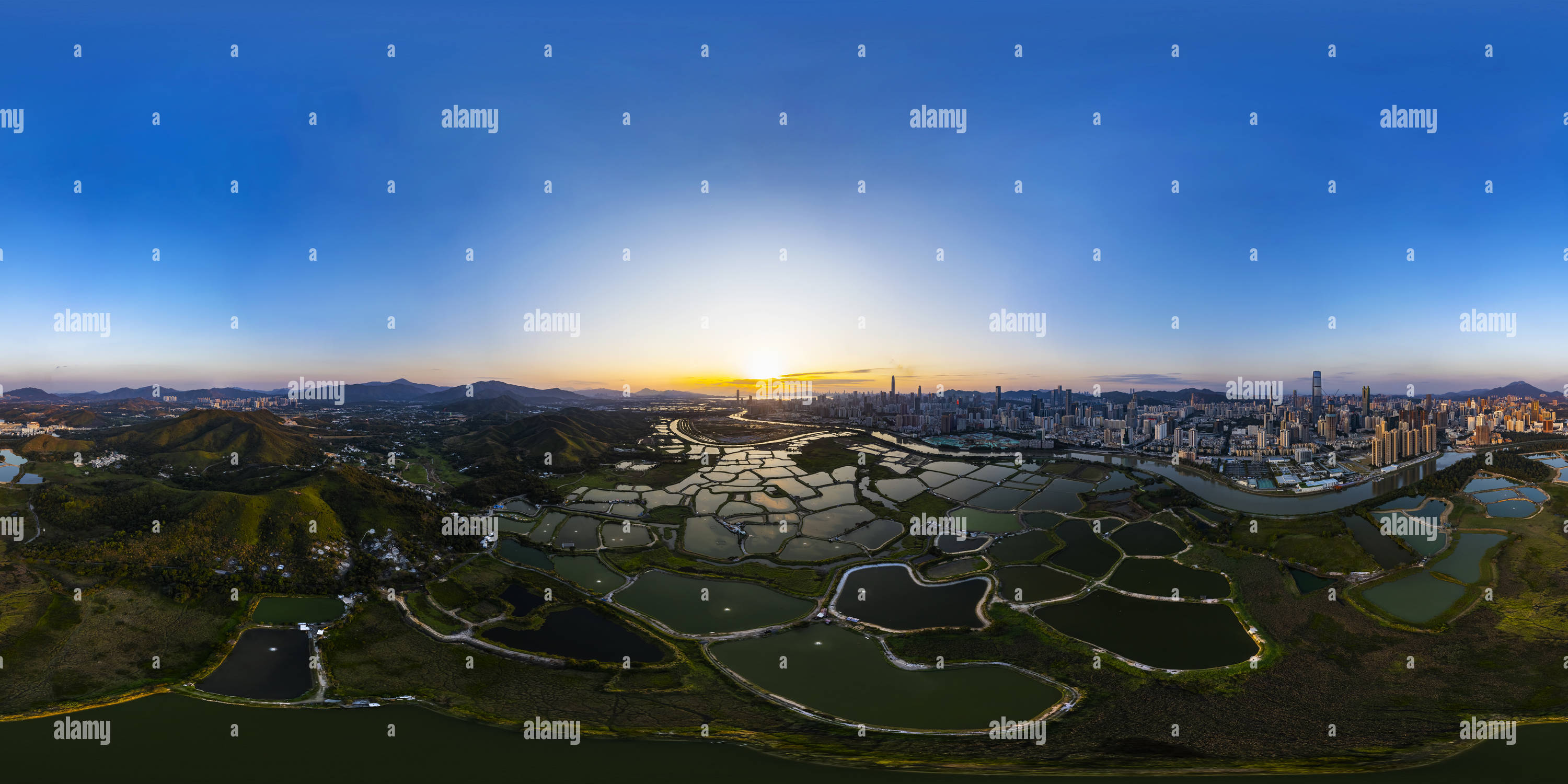 360 Grad Panorama Ansicht von Sonnenuntergang bei Ma Tso Lung (馬草壟日落), Sheung Shui, HK