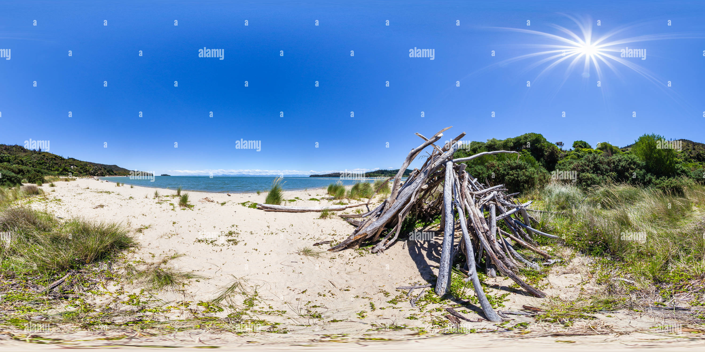 360 Grad Panorama Ansicht von Am Strand von Sandy Bay - Abel Tasman National Park Coast Track - Tasman - Neuseeland - Ozeanien