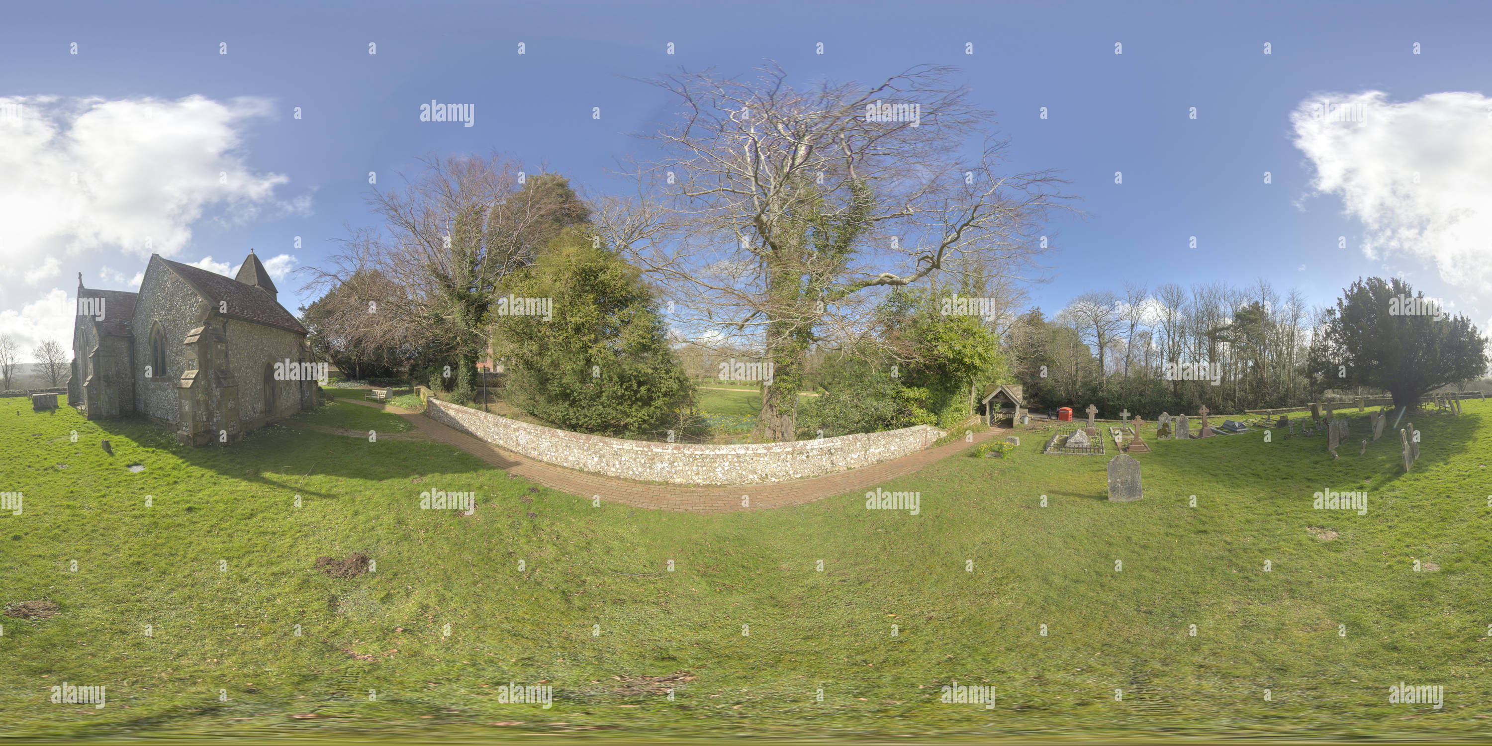 360 Grad Panorama Ansicht von NE Annäherung an die Streat Church, East Sussex