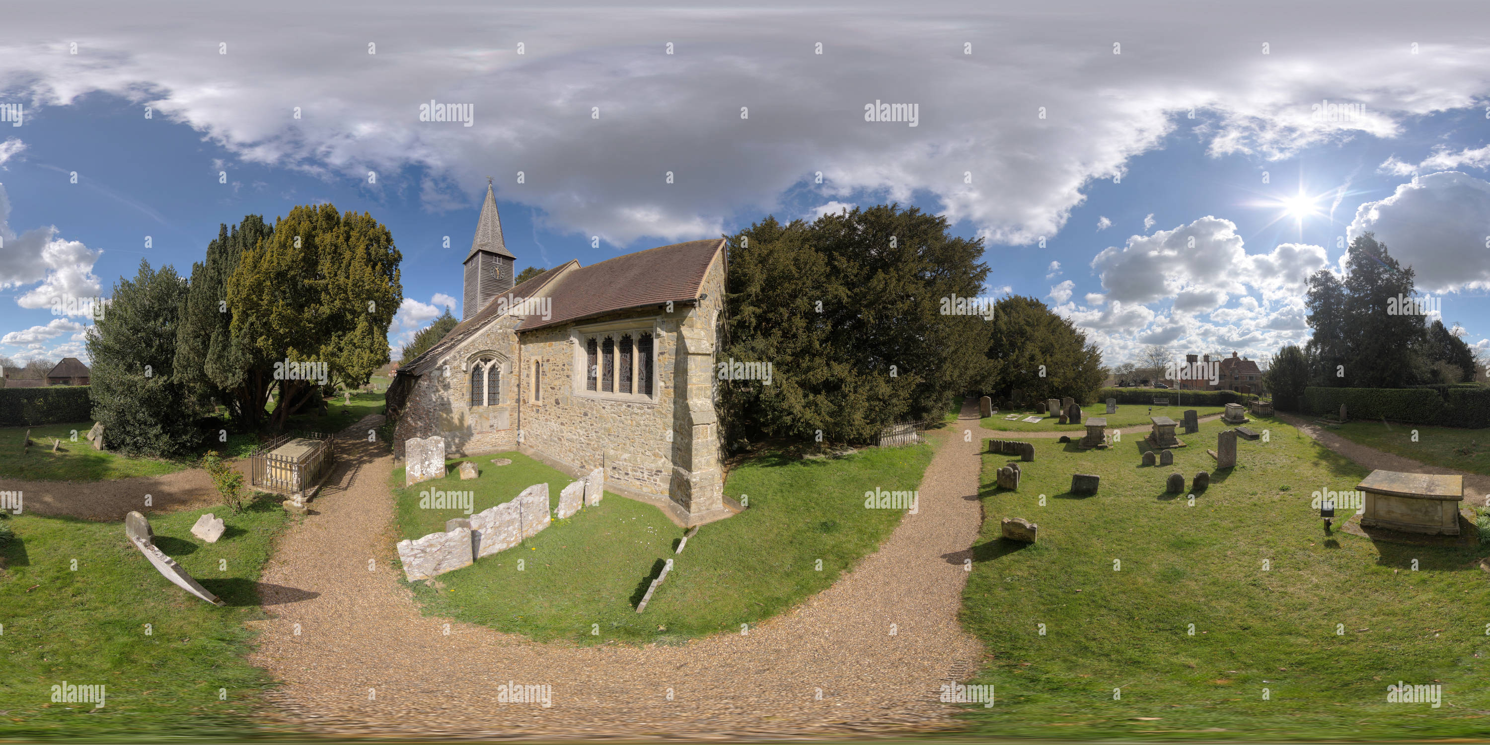 360 Grad Panorama Ansicht von St. George's Kirche, Crowhurst, Surrey