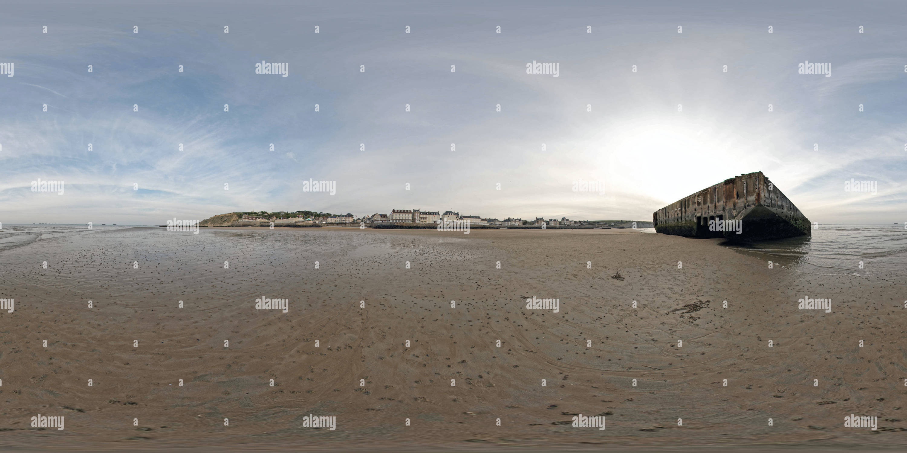 360 Grad Panorama Ansicht von Gold Beach, Arromanches, Normandie