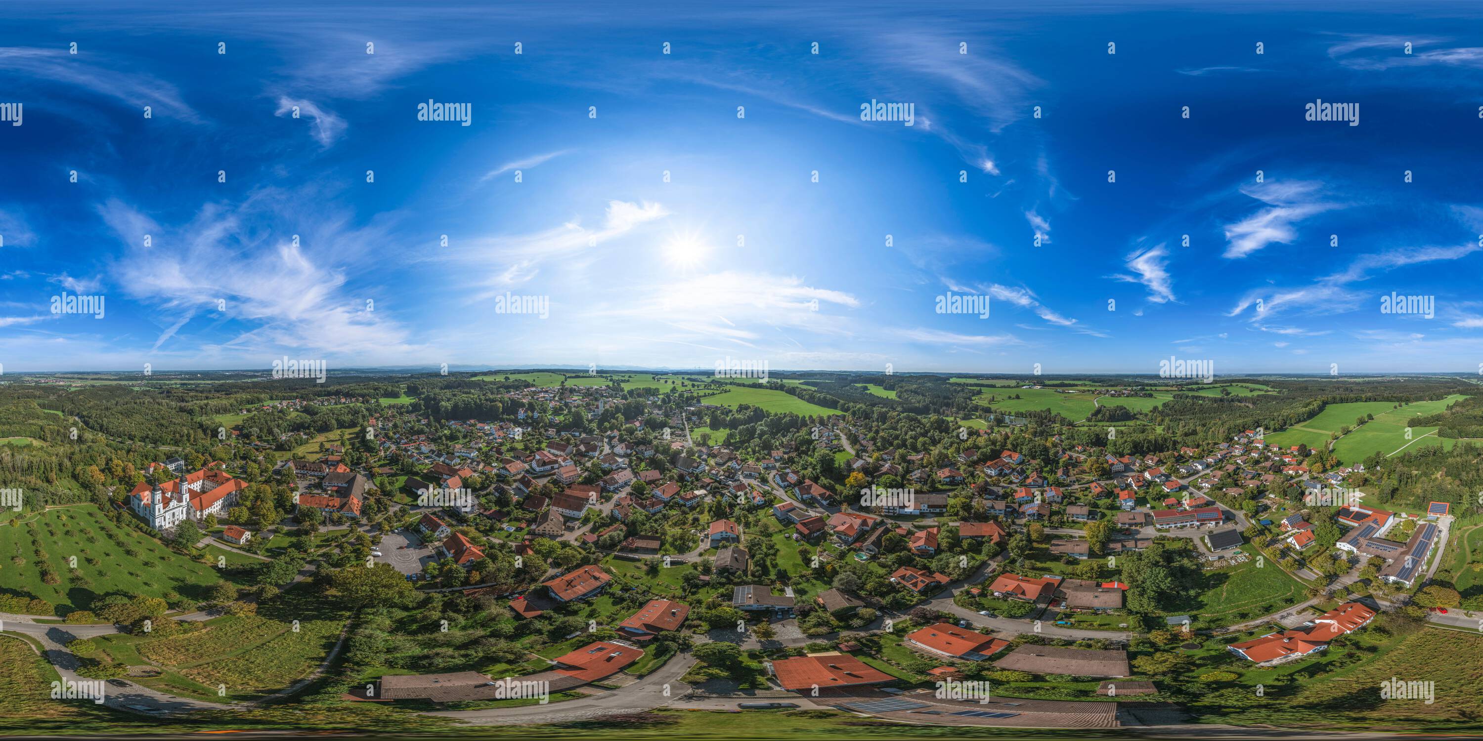 360 Grad Panorama Ansicht von 360 Grad - Luftaufnahme nach Irsee bei Kaufbeuren