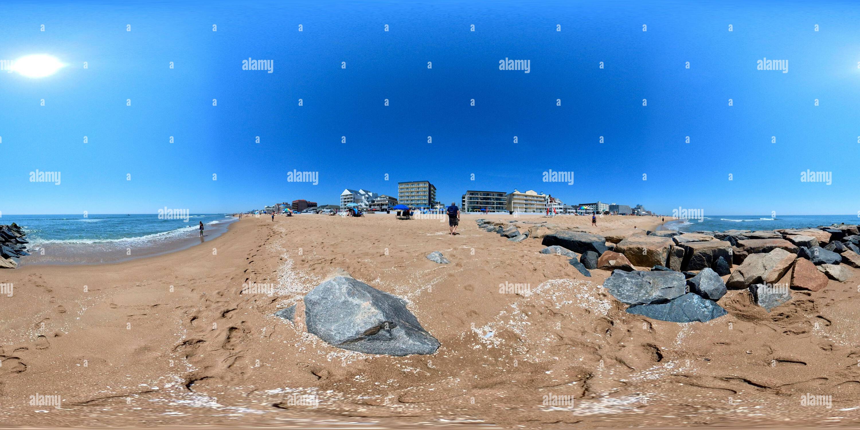 360 Grad Panorama Ansicht von Am Strand in Ocean City, Maryland, in der Nähe der 13. Street