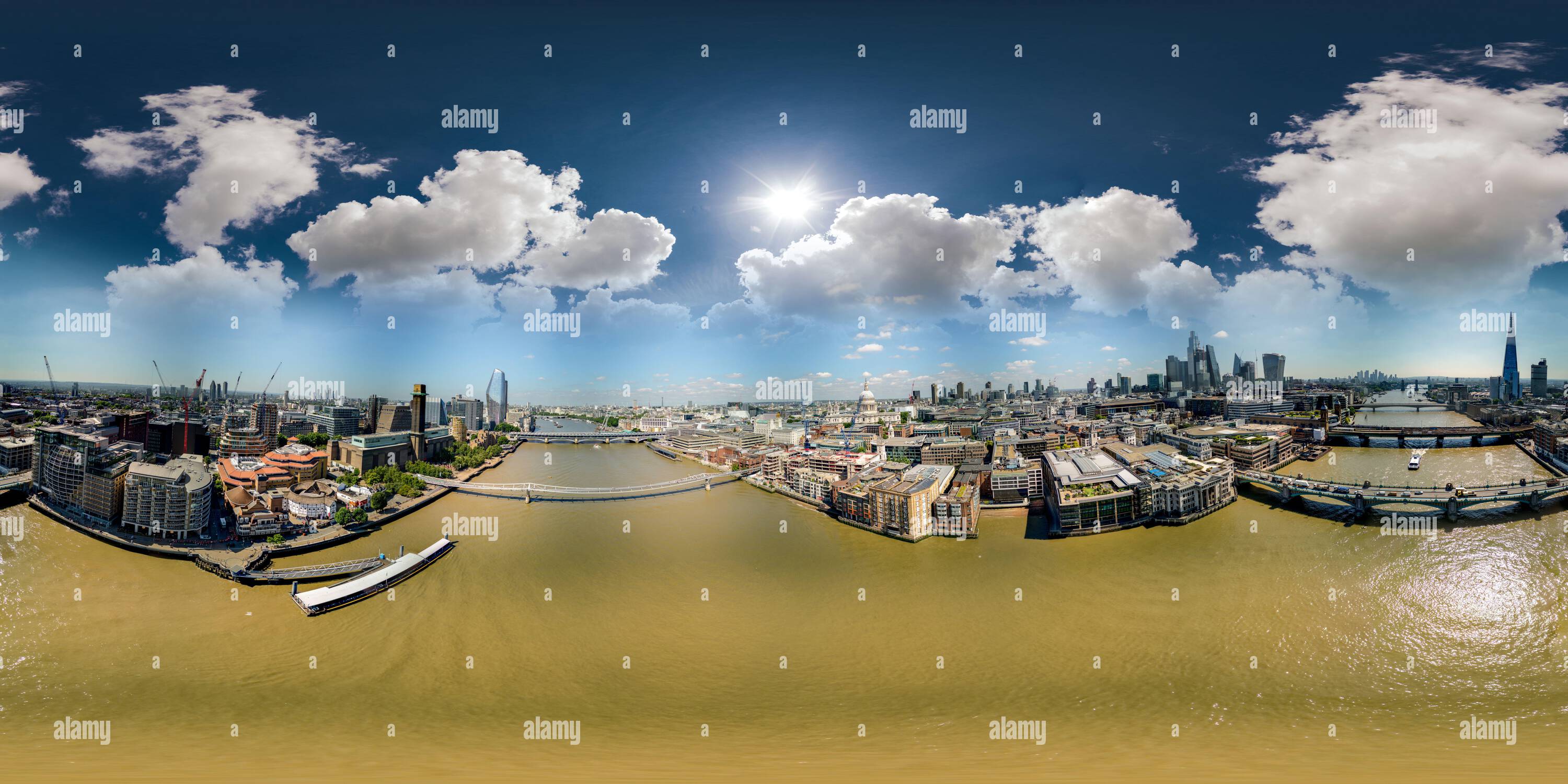 360 Grad Panorama Ansicht von Luftaufnahme der Drohne 360 London River Thanes