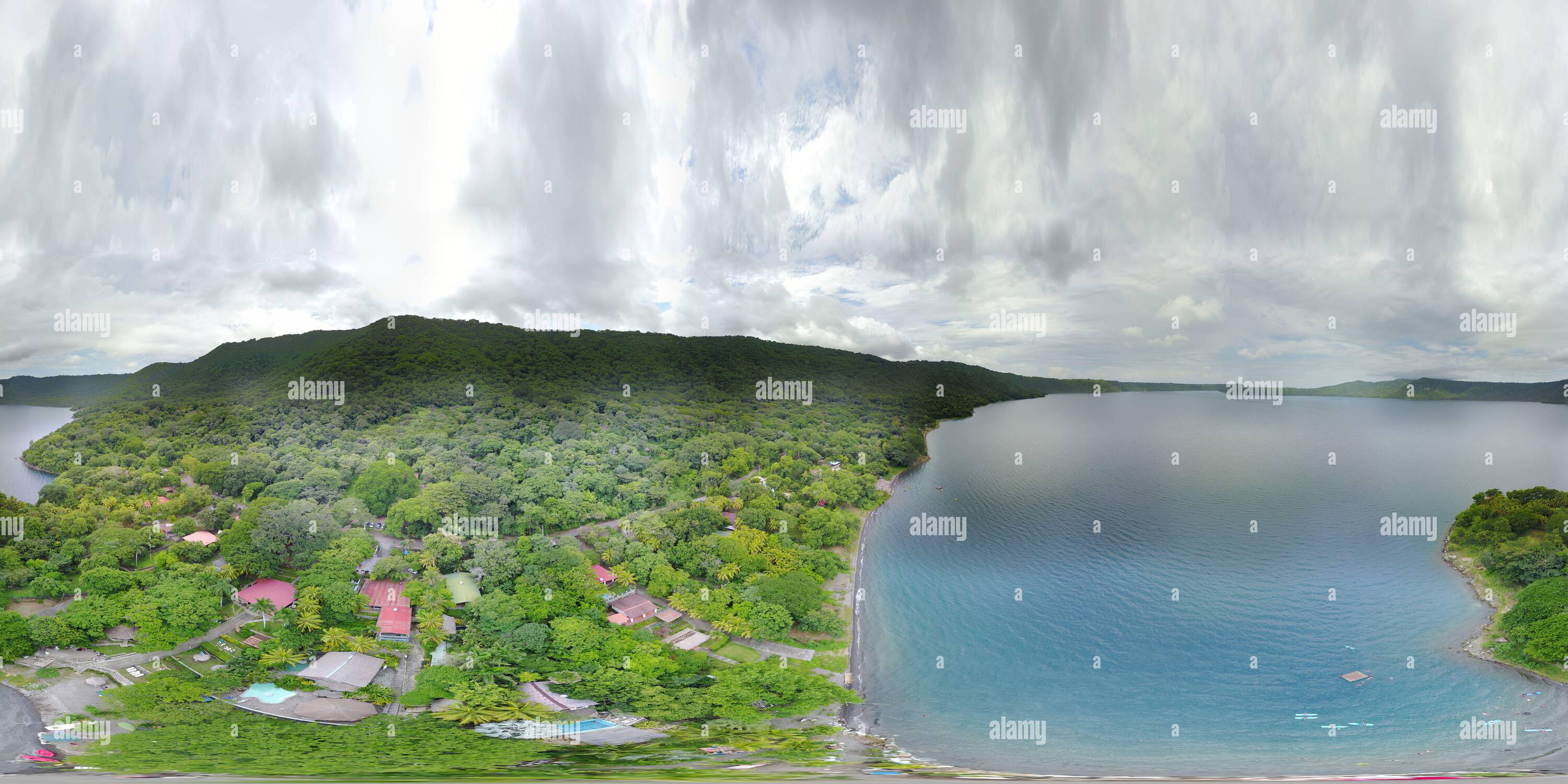 360 Grad Panorama Ansicht von 360 VR-Ansicht auf laguna opoyo Resort in Nicaragua Luftdrohnenansicht
