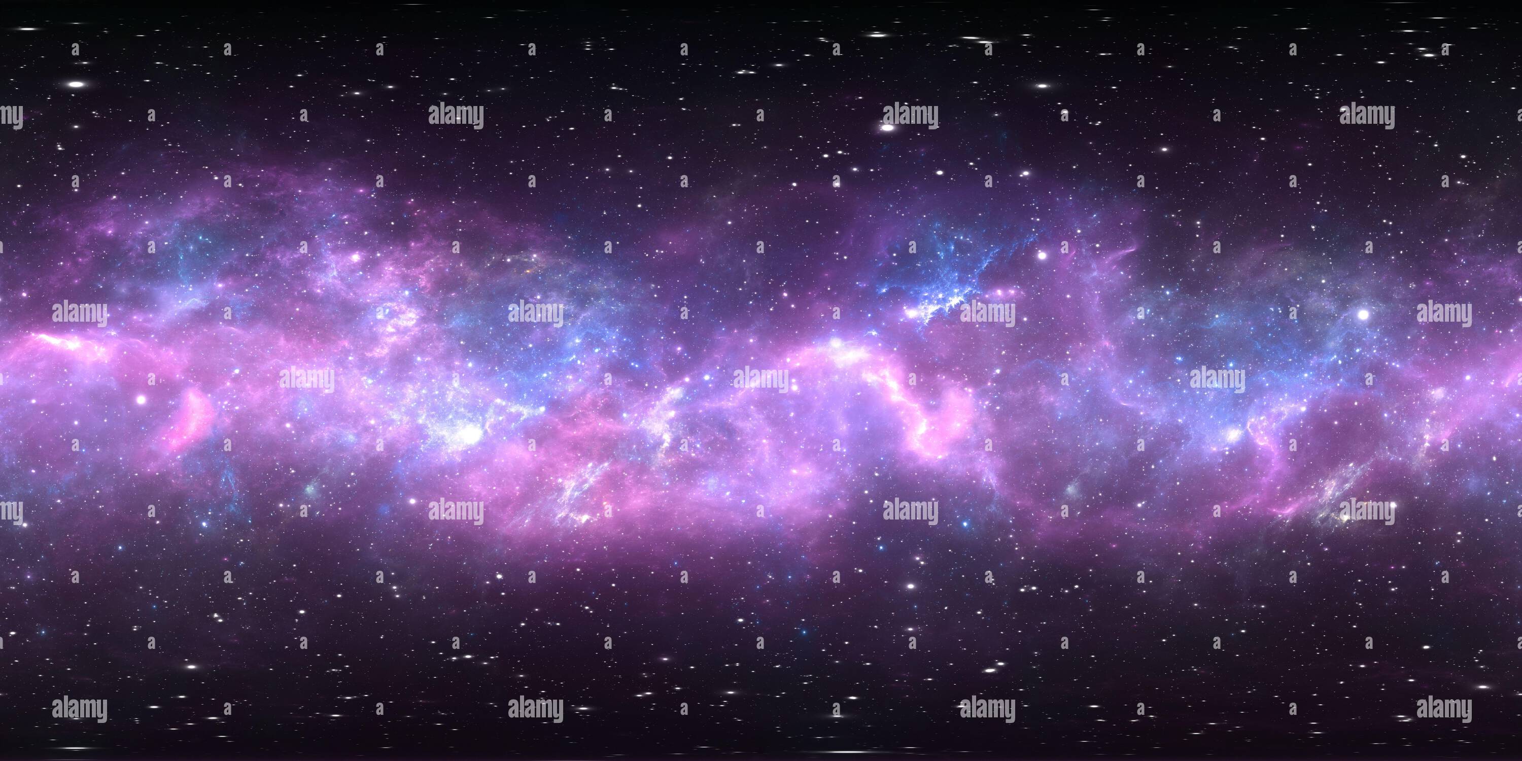 360 Grad Panorama Ansicht von Weltraumnebel mit Sternen. Virtual-Reality-Umgebung 360 HDRI-Karte. Universum-Äquiququireckprojektion, kugelförmiges Panorama. 3D Abbildung